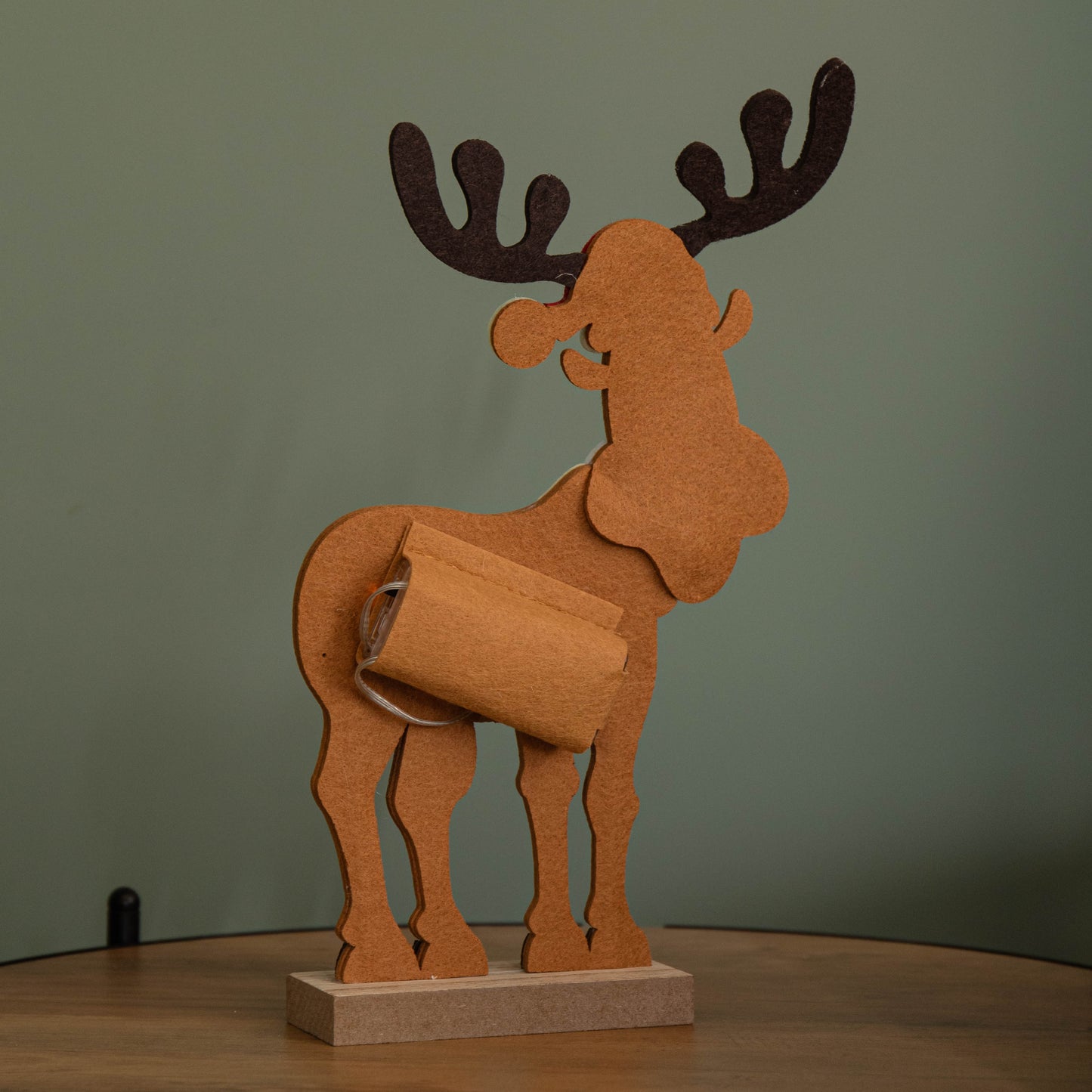 32cm Battery Operated Light up Felt Reindeer with Santa Hat and Warm White LEDs