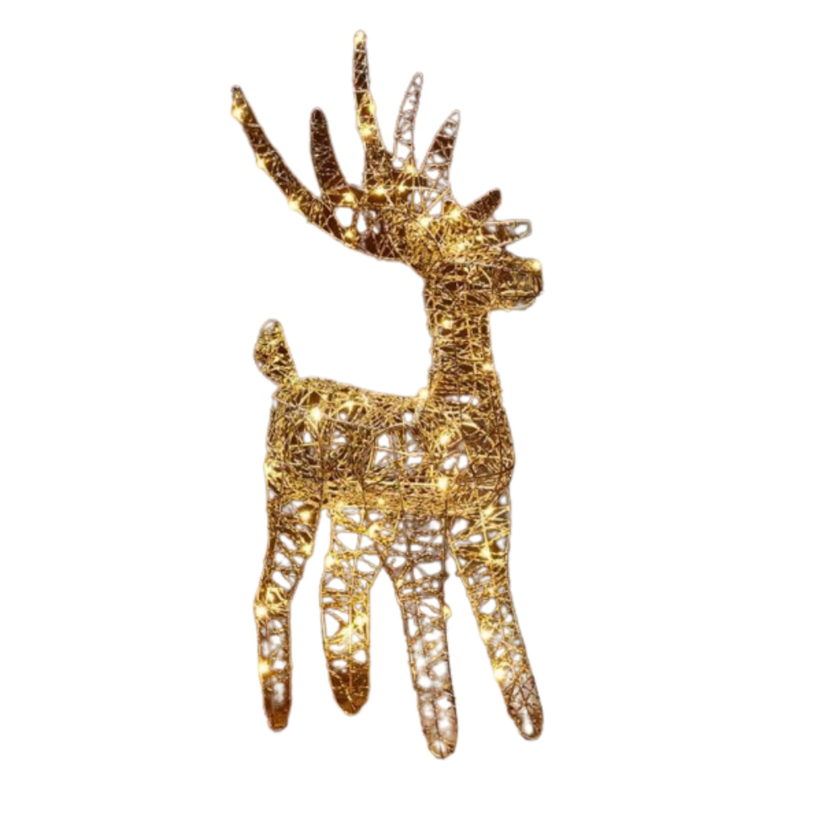43cm Battery Operated Light up Gold Weave Christmas Reindeer with Warm White LEDs