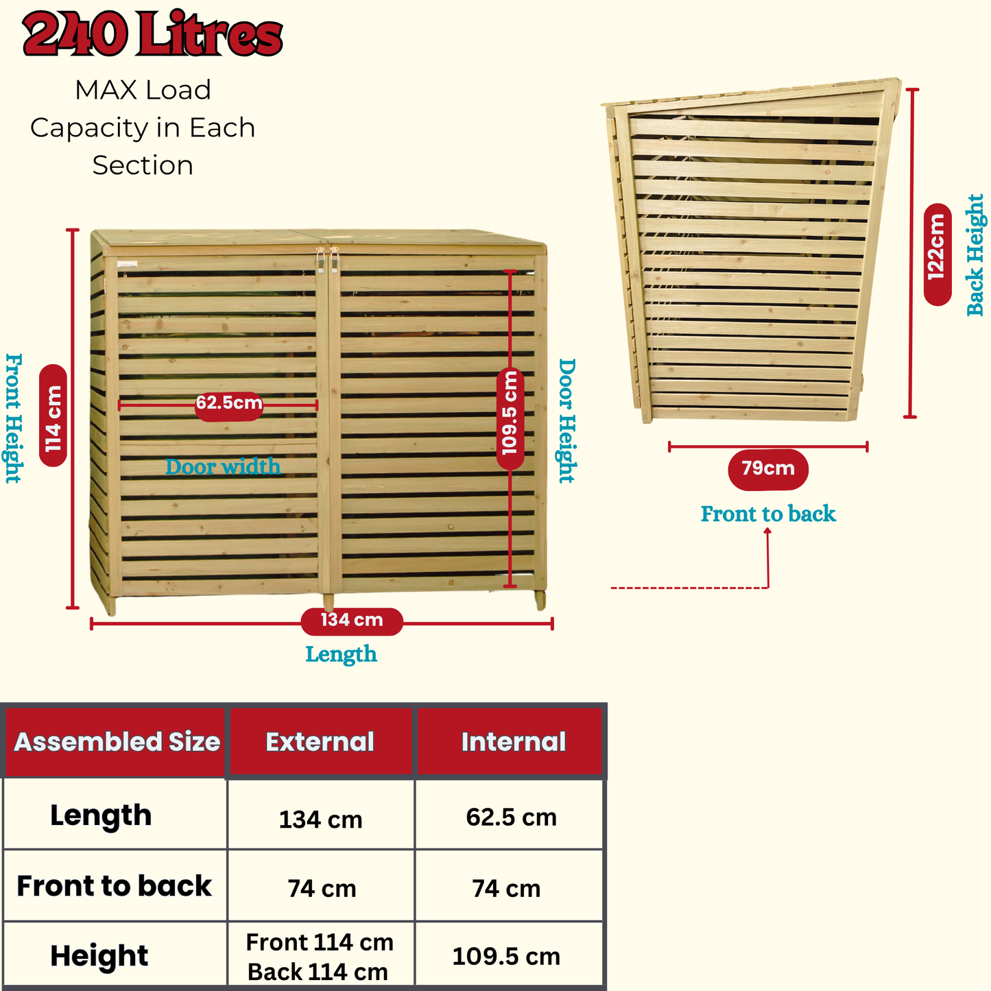 Factory Seconds: 1.34m x 1.2m Large Wooden Outdoor Garden Double Wheelie Bin Store Storage for 2 Bins