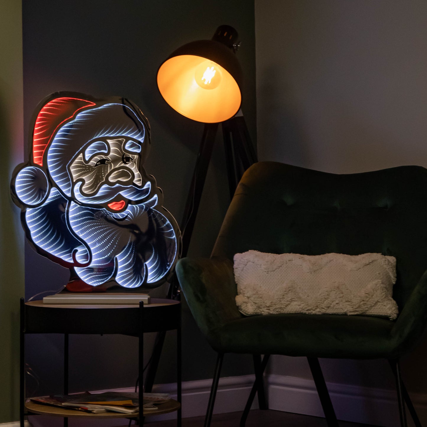 60cm Light up Santa's Face Infinity Christmas Decoration with Red & White LEDs