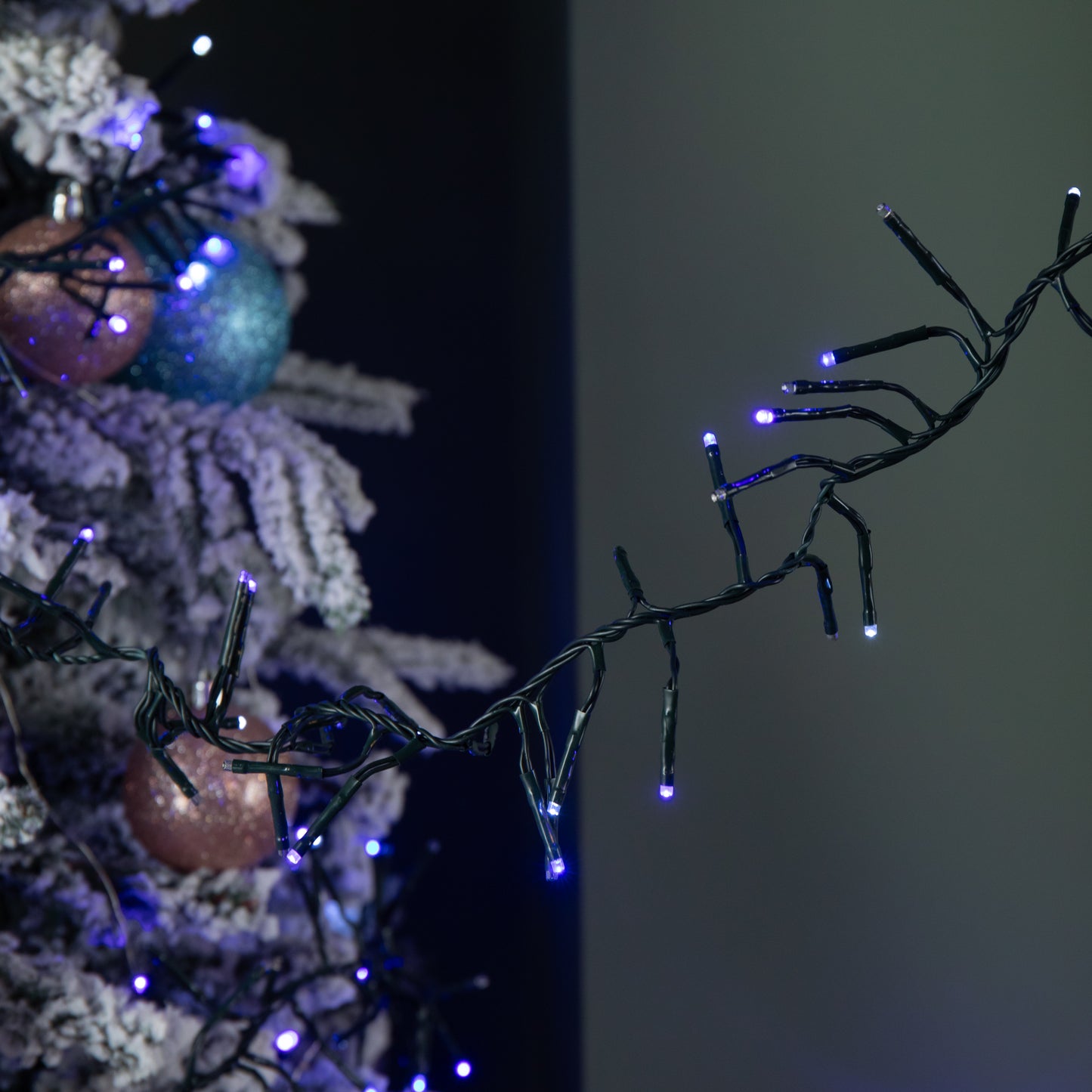 62.5m 5000 LED Christmas Cluster Multi-Action String Lights with Timer in Blue, Purple & White