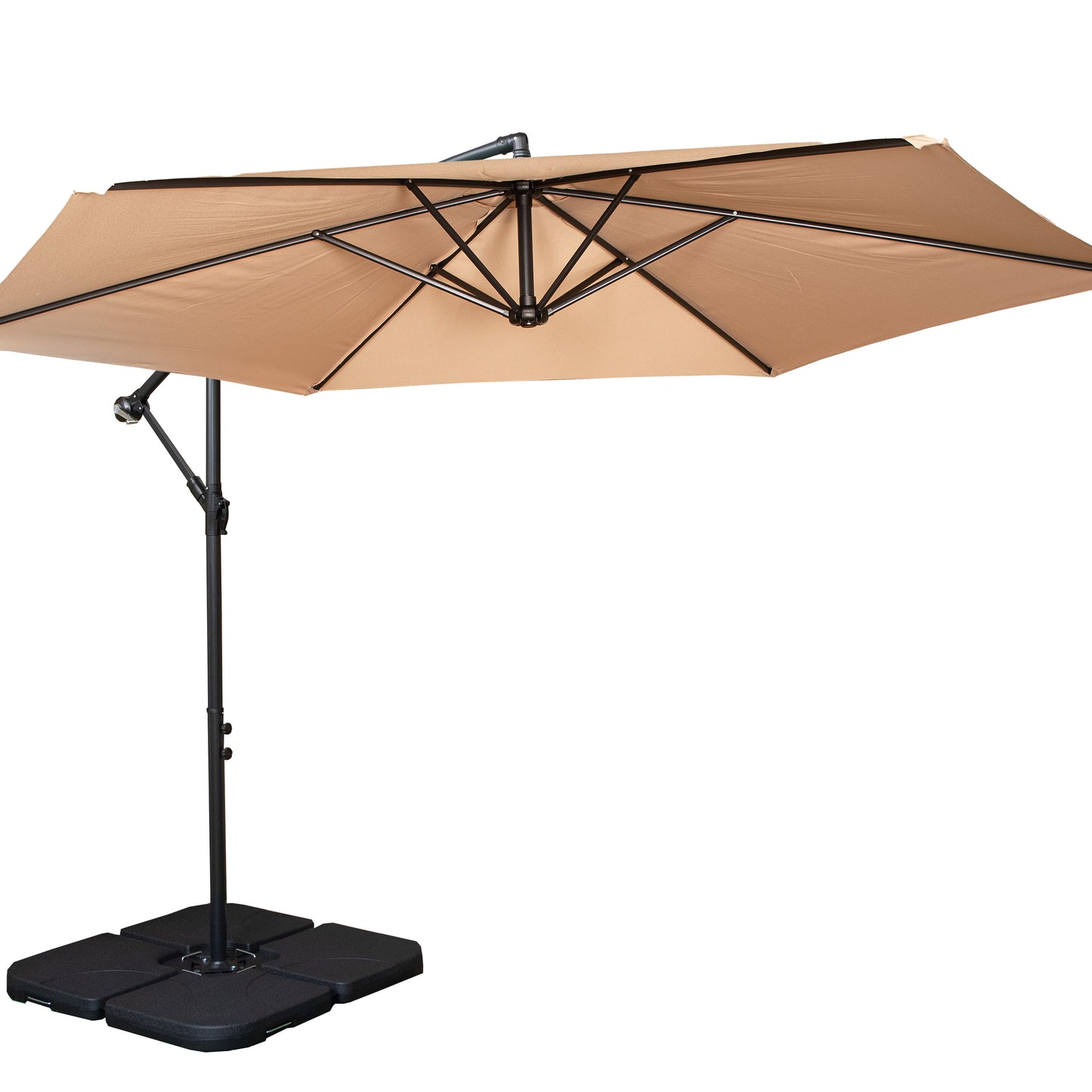 3m Cantilever Banana Garden Parasol in Beige with Crank Handle and Parasol Base Weights Included