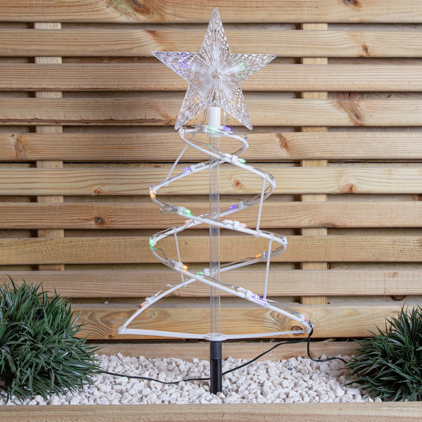45cm Set of 4 Light up White Spiral Christmas Tree Garden Path Lights with 100 Multi-Coloured LEDs
