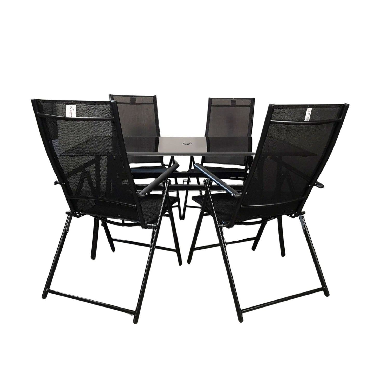 Outdoor 4 Person Rectangular Glass Top Garden Dining Table Chairs Set