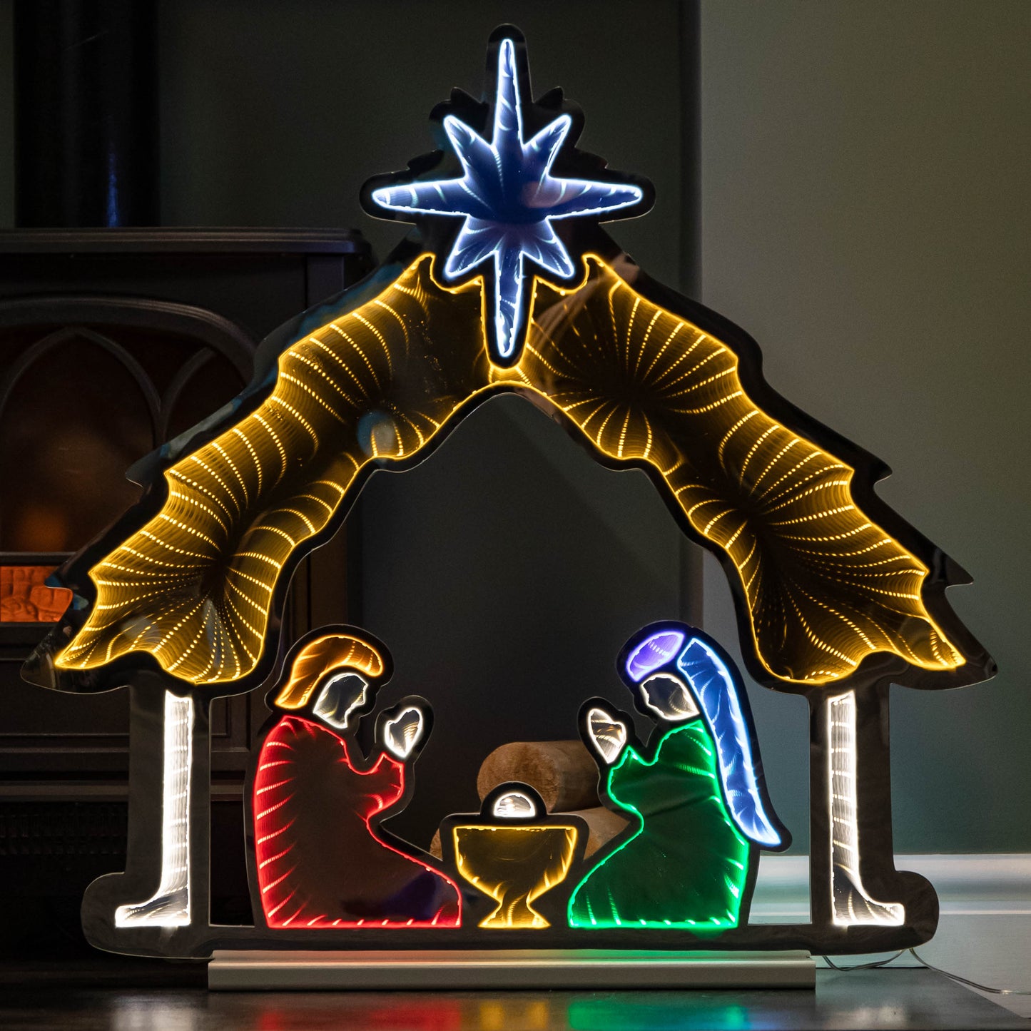 65cm Light up Nativity Scene Infinity Christmas Decoration with Multi-Coloured LEDs