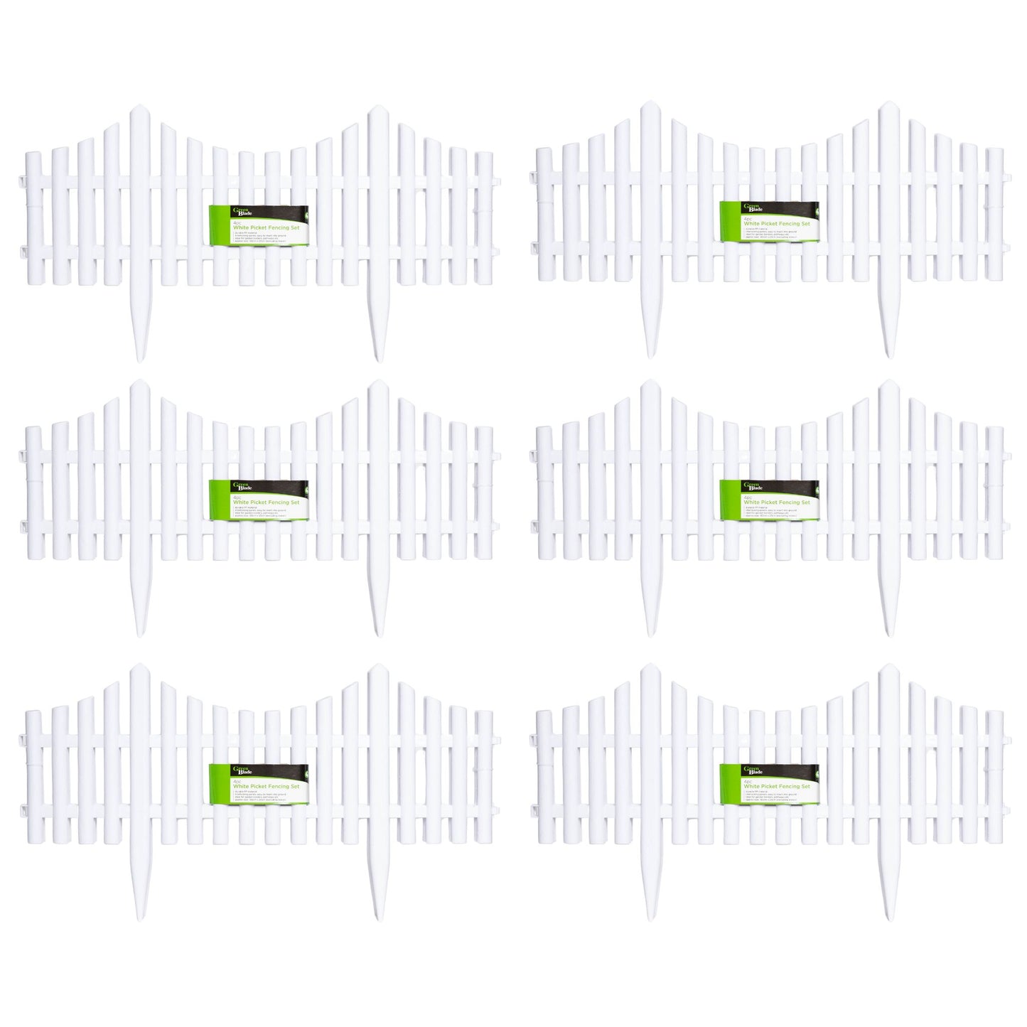 6 x 33cm 4 Piece Set White Wood Effect Picket Fence Garden Edging