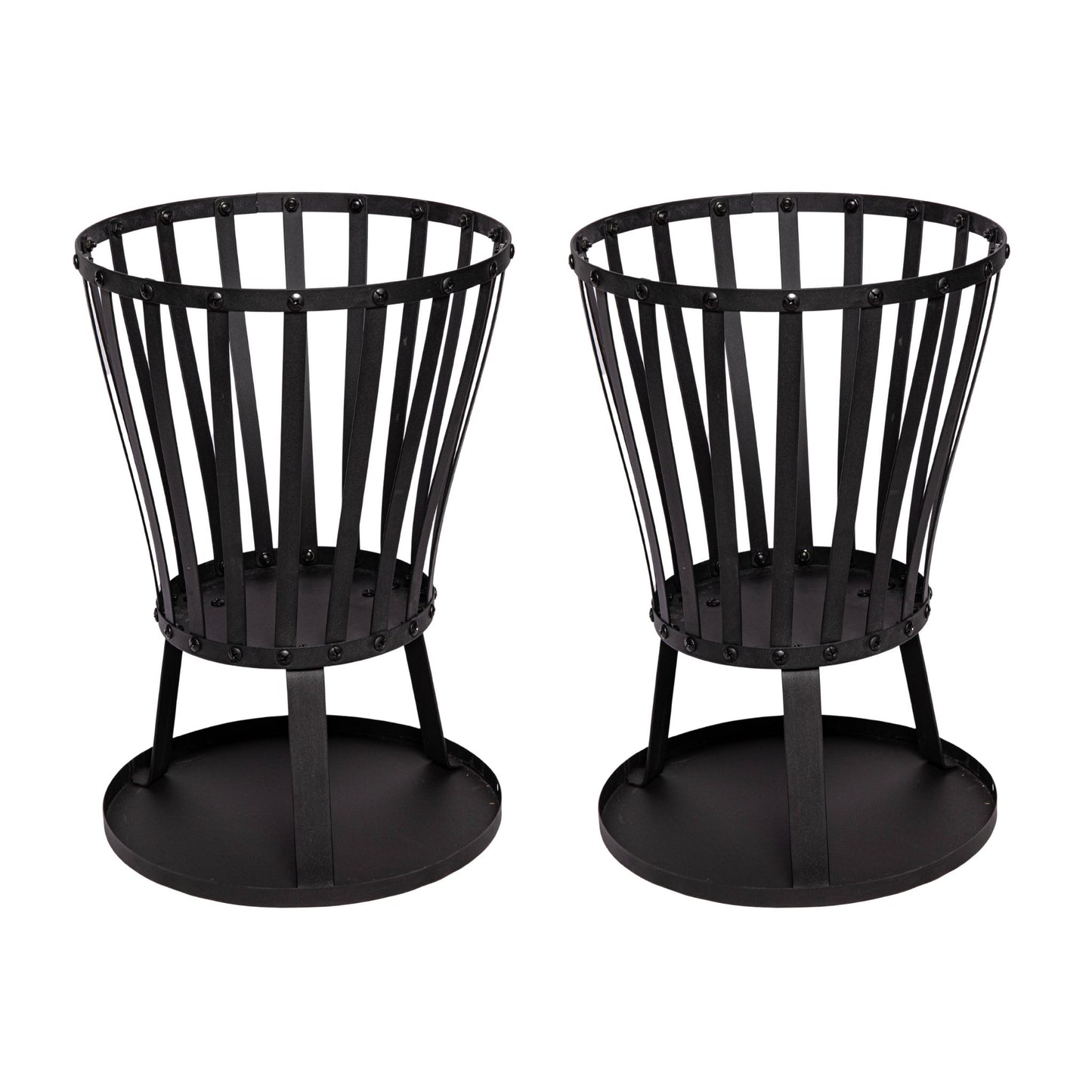 Set of 2 35cm Outdoor Black Steel Garden Log Burner Fire Basket