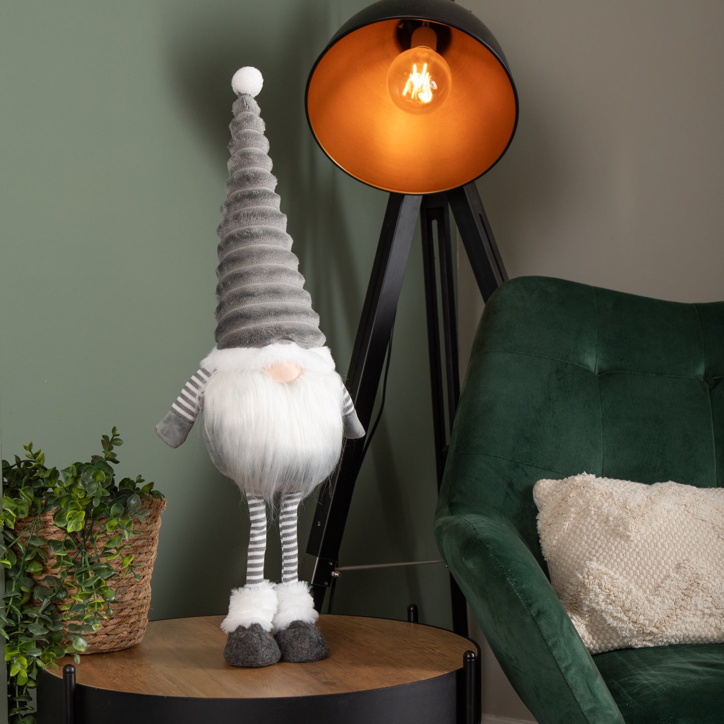 53cm Standing Plush Christmas Gonk with Grooved Hat in Grey