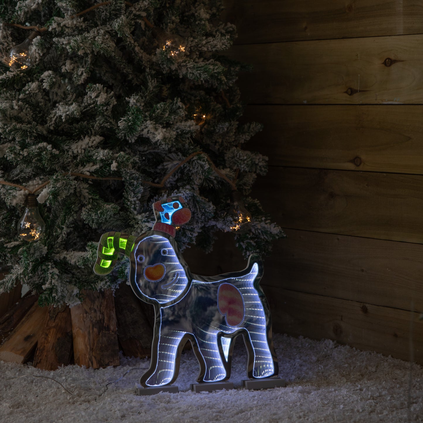 40cm LED Infinity Snowdog Christmas Decoration with Wooden Base