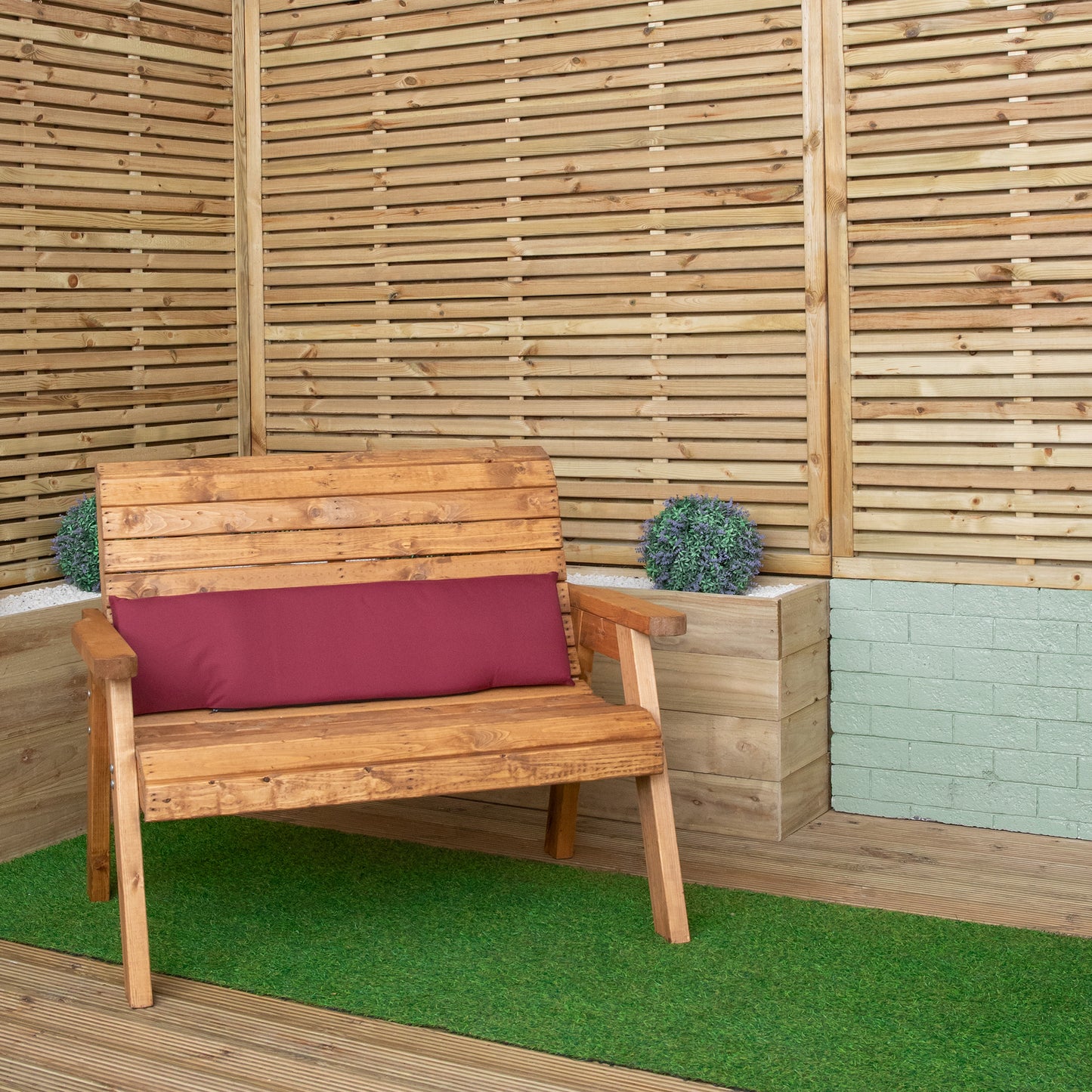 99 x 20 x 5cm Cushion Back for 2 Seater Wooden Garden Bench in Burgundy