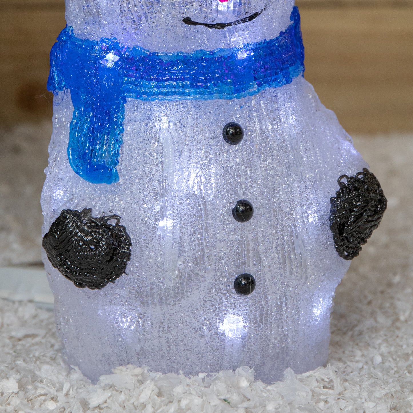 Factory Seconds: 27cm Battery Operated Light up Acrylic Christmas Snowman Decoration with White LEDs