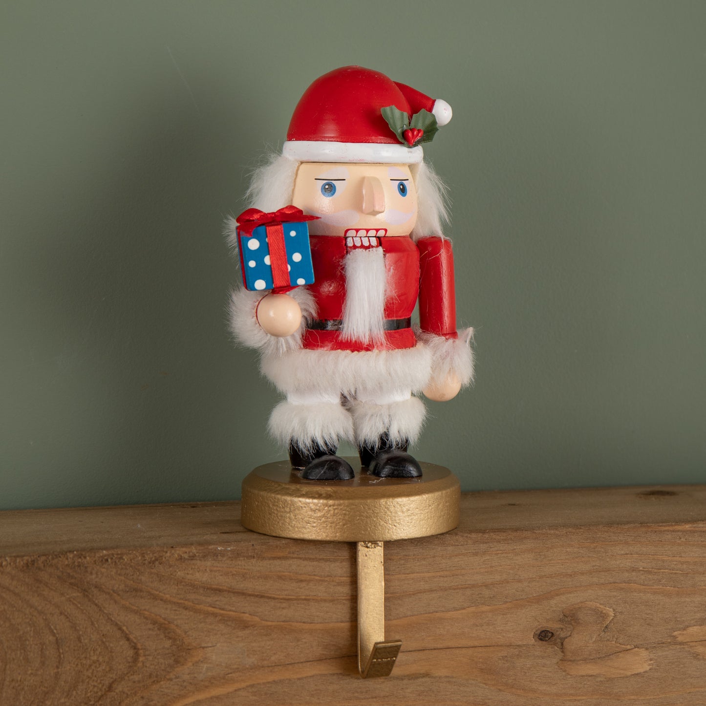 19cm Traditional Wooden Santa Nutcracker Christmas Stocking Holder