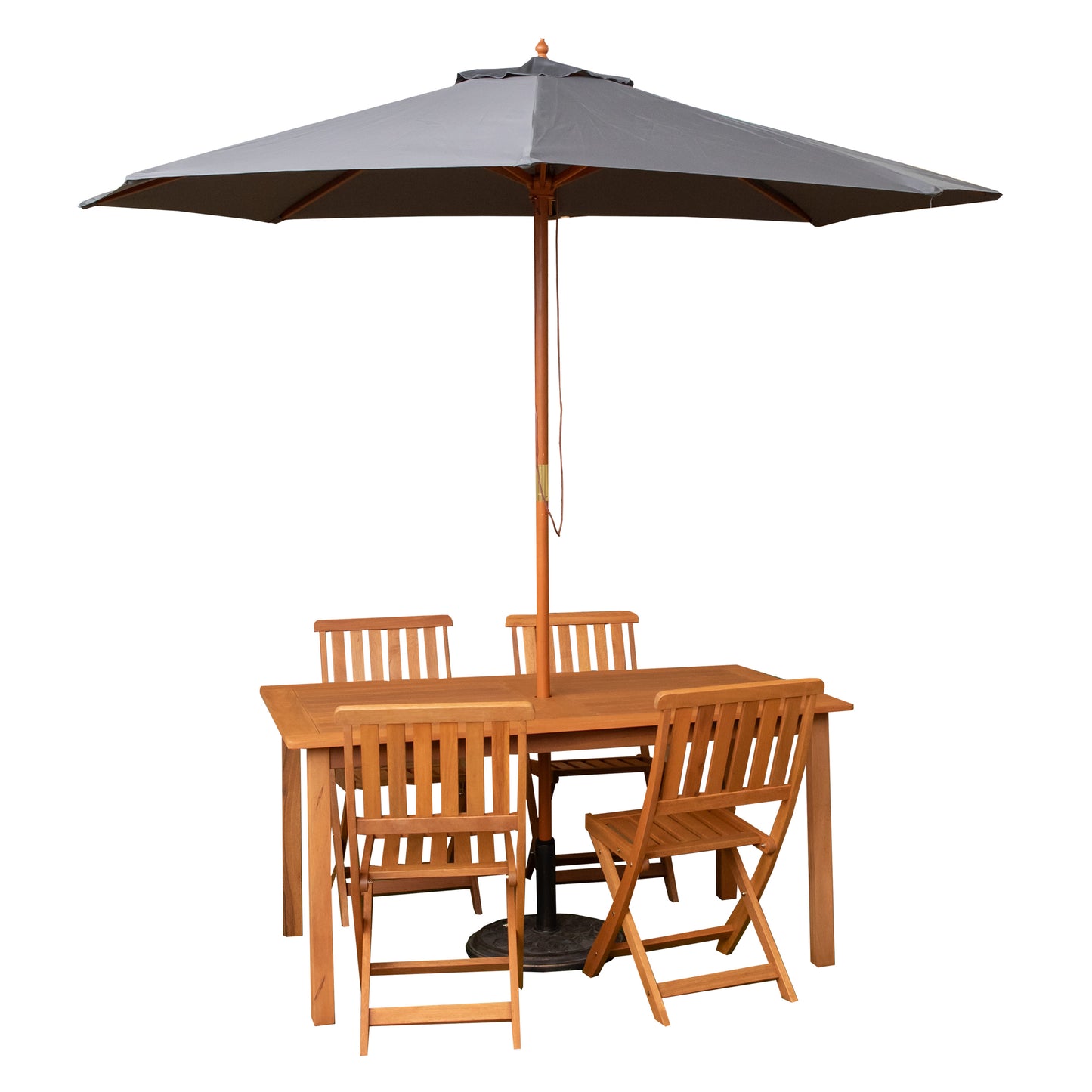 Outdoor 4 Person Rectangular Wooden Garden Dining Table Chairs with Grey Parasol and Base Set