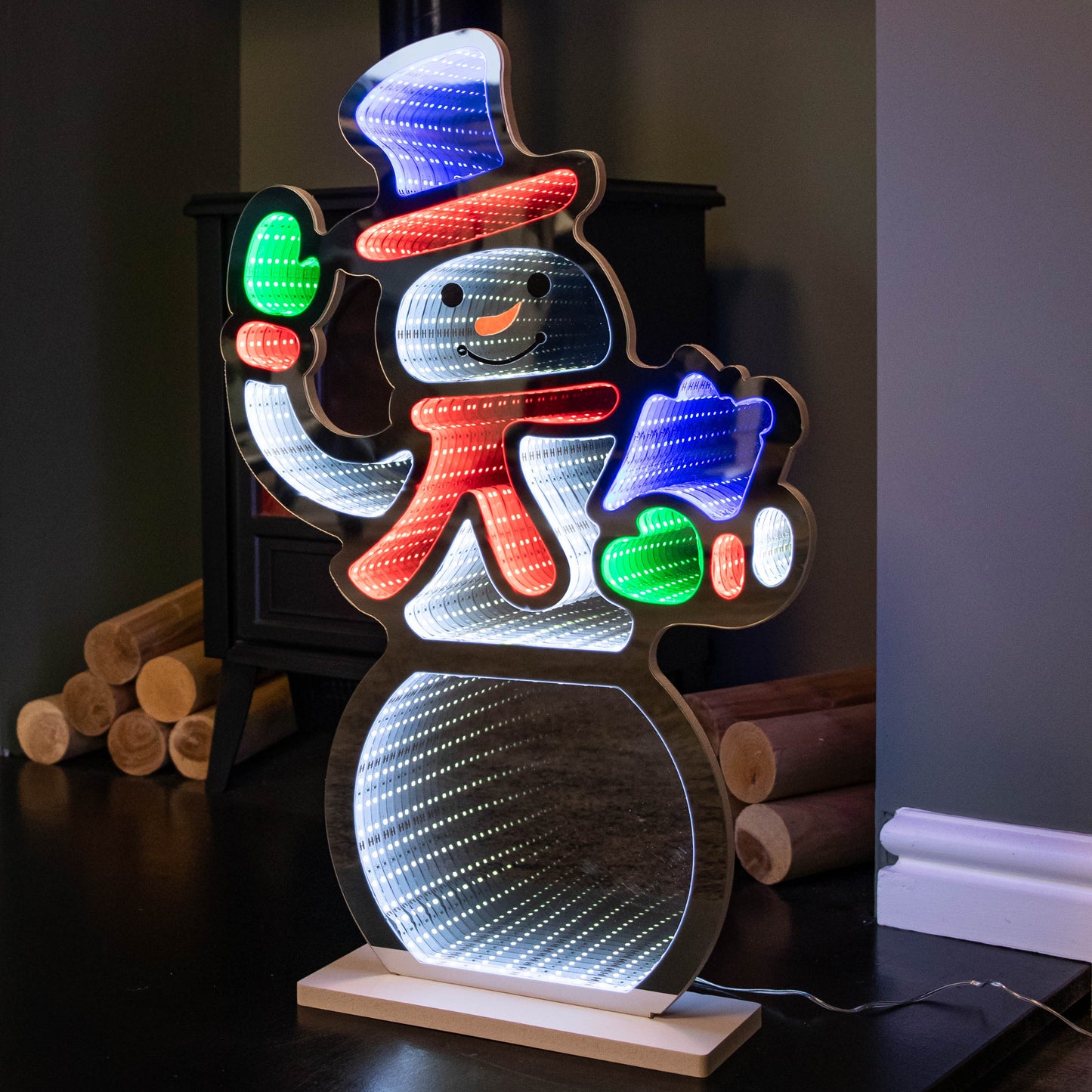60cm Infinity Light up Standing Snowman Christmas Decoration with Multi-Coloured LEDs on Base