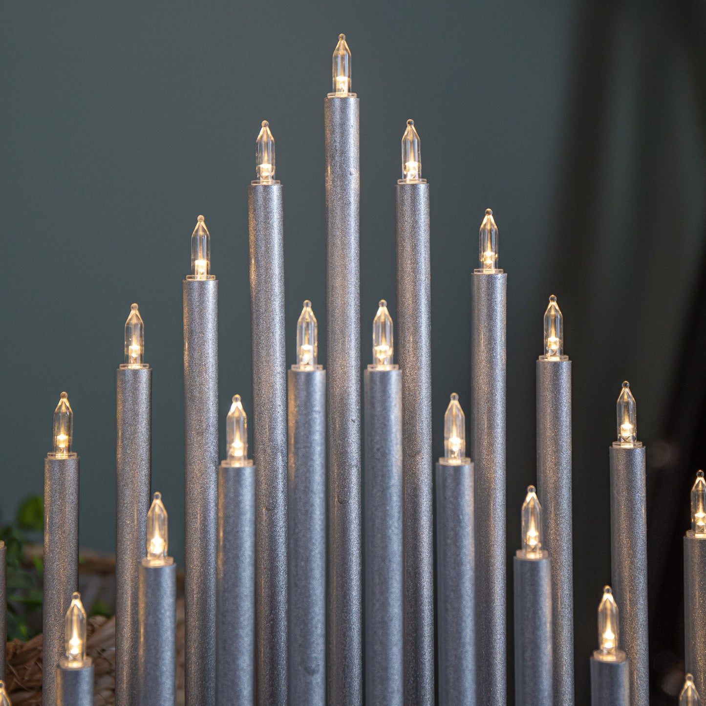 34cm Battery Operated Light up Christmas Candlebridge in Silver with Warm White LEDs