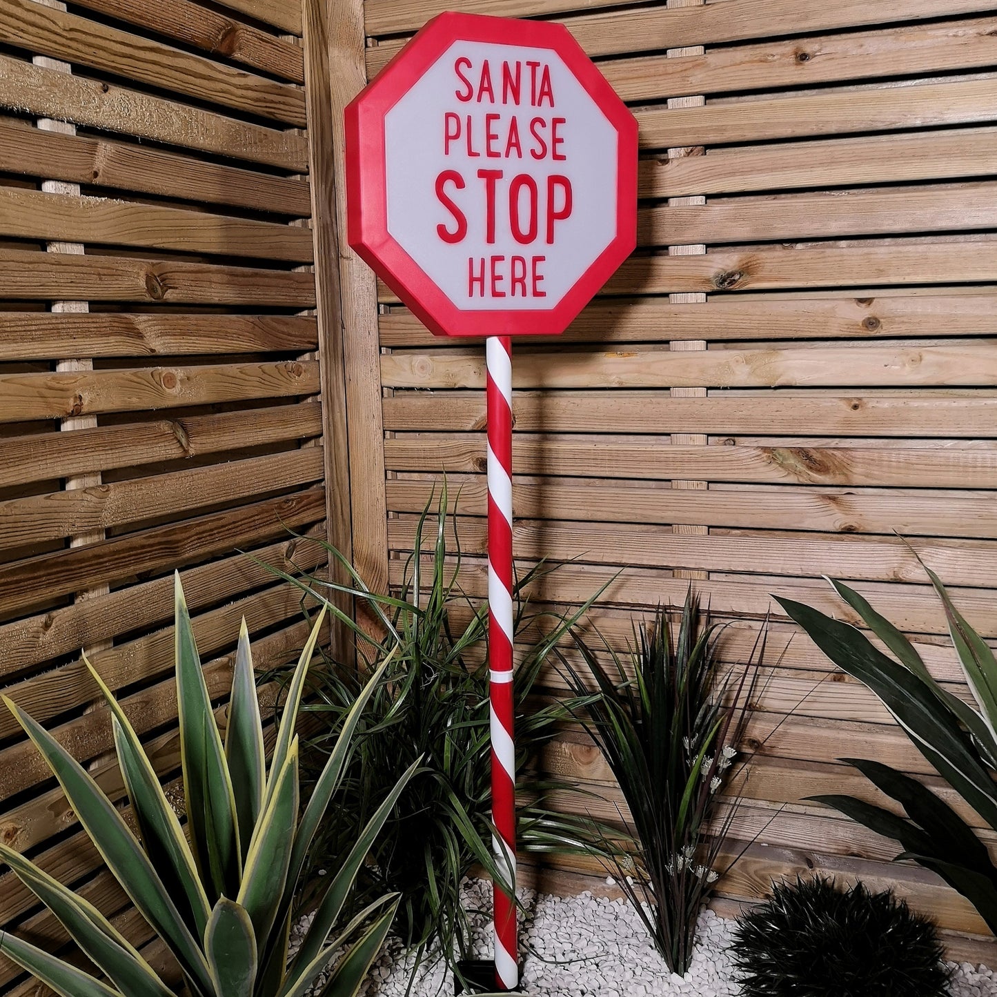 1.1m Battery Operated Light up Santa Stop Here LED Christmas Sign