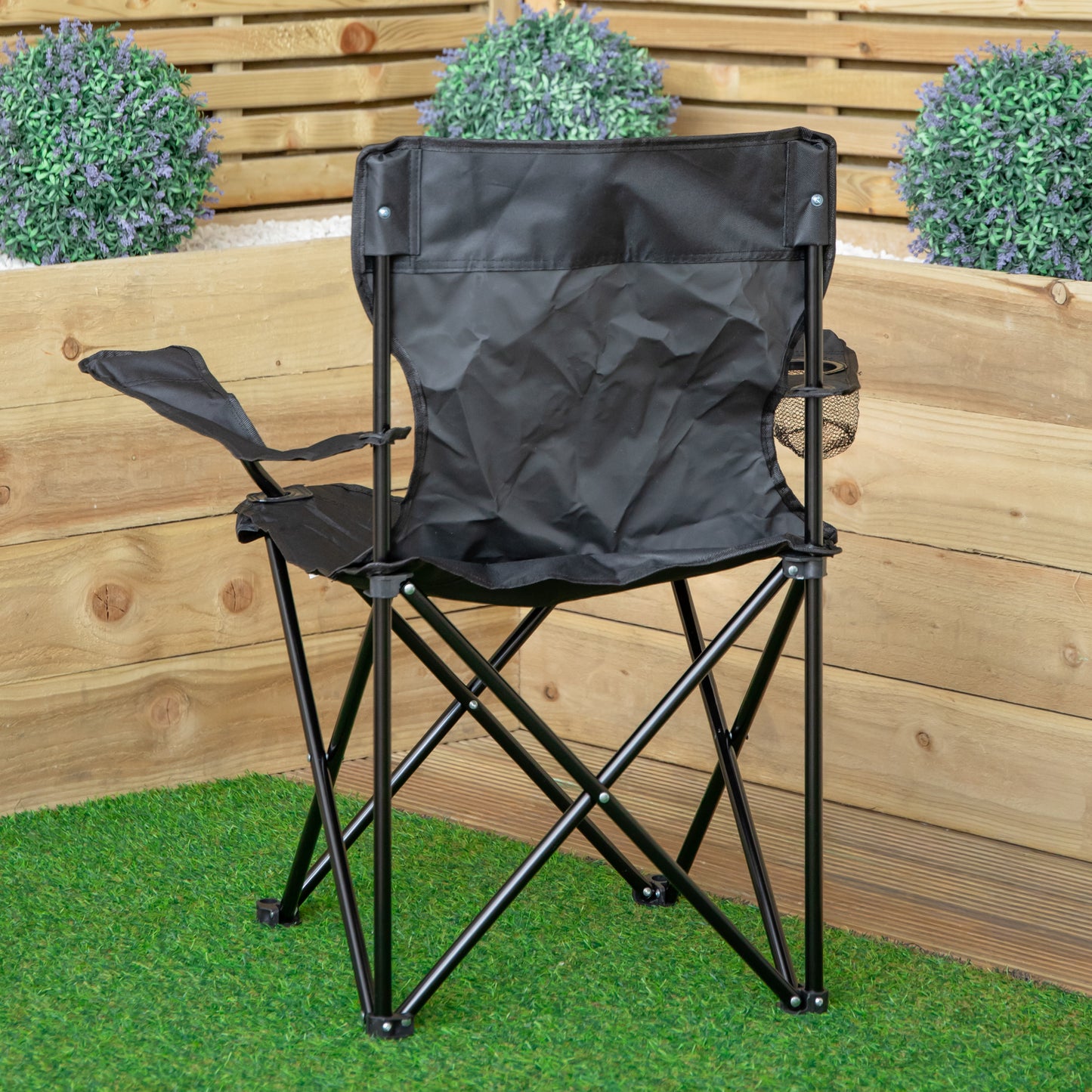Outdoor Black Lightweight Foldable Canvas Chair with Cup Holder and Carry Case