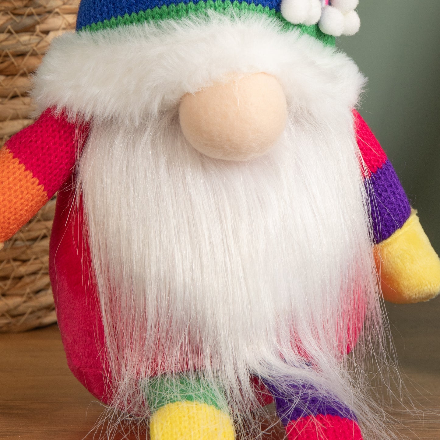 47cm Rainbow Plush Seated Christmas Gonk with Dangly Legs Decoration