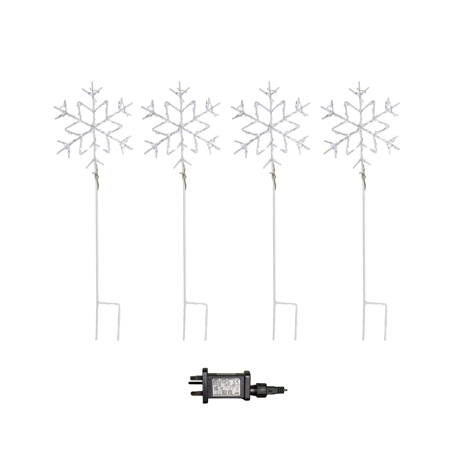 Set of 4 60cm Light up Christmas Snowflake Path Lights with 260 Warm White LEDs