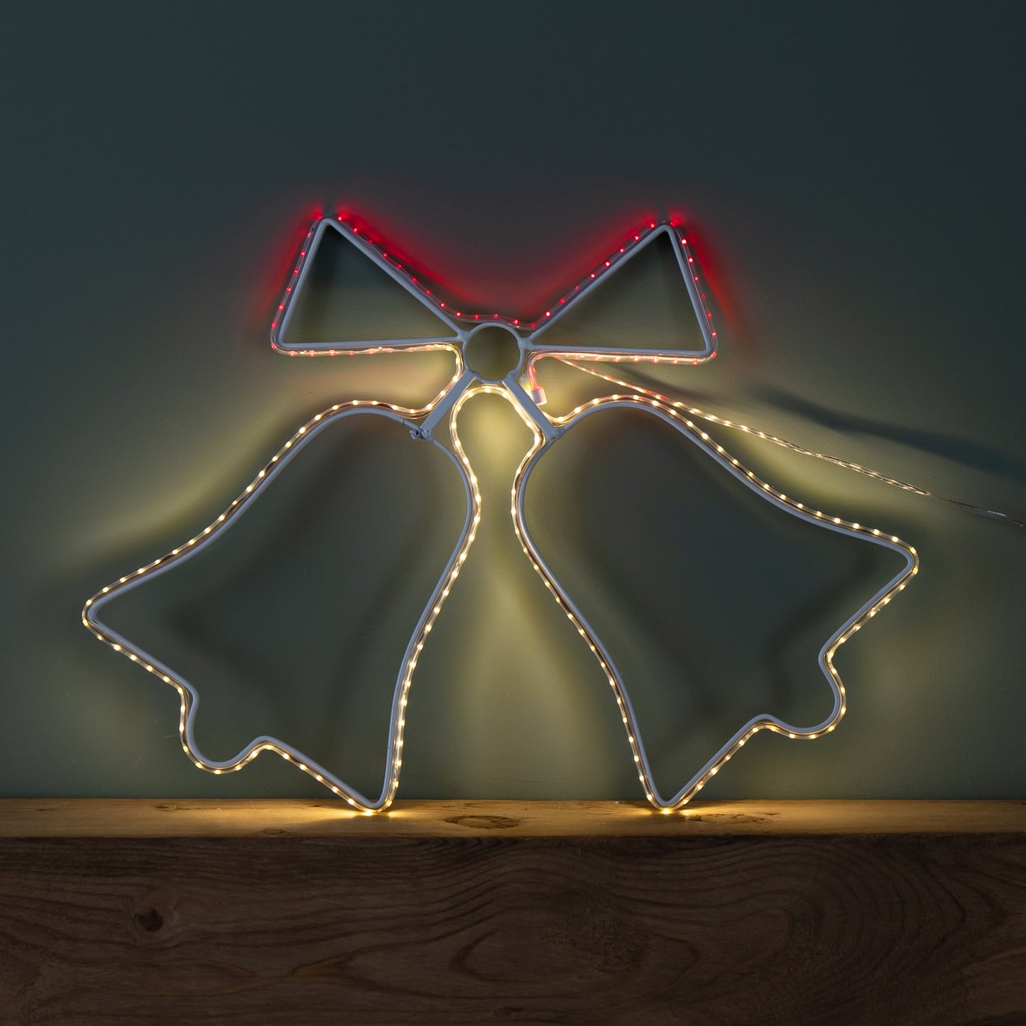 43cm x 32cm Light up Hanging Christmas Double Bell Silhouette with 196 LEDs