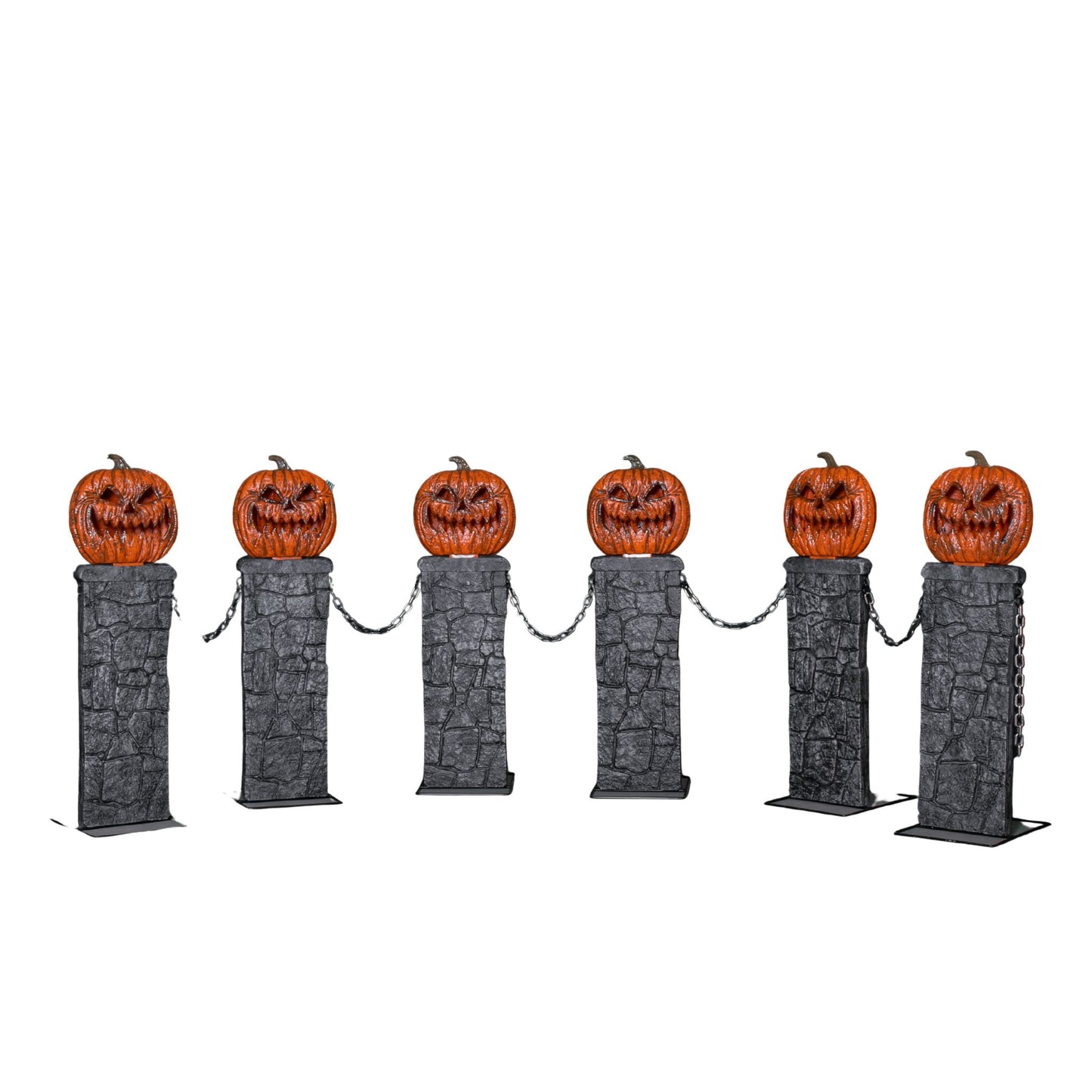 Pack of 2: 97cm x 1.2m Battery Powered Light up Halloween Pumpkin Fence with LEDs
