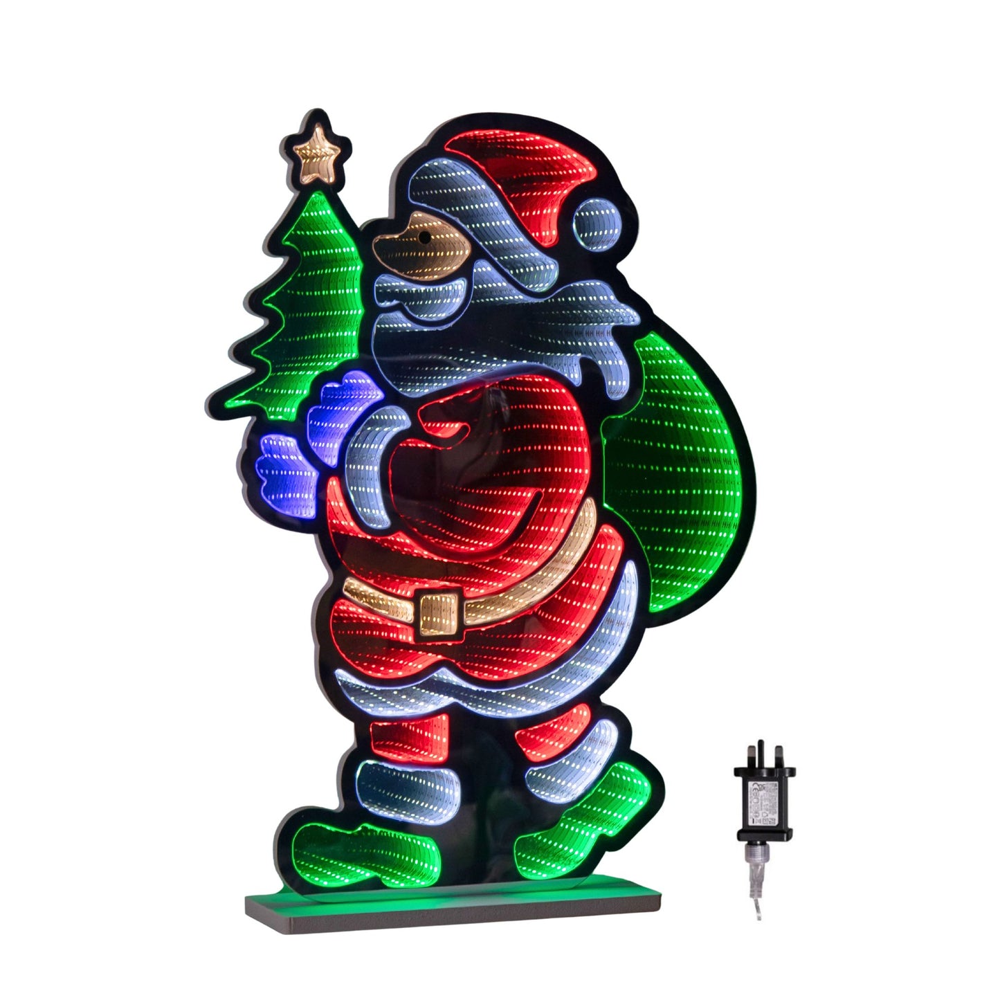 Factory Seconds: 60cm Light up Standing Santa with Tree Christmas Infinity Light with Multi-Coloured LEDs