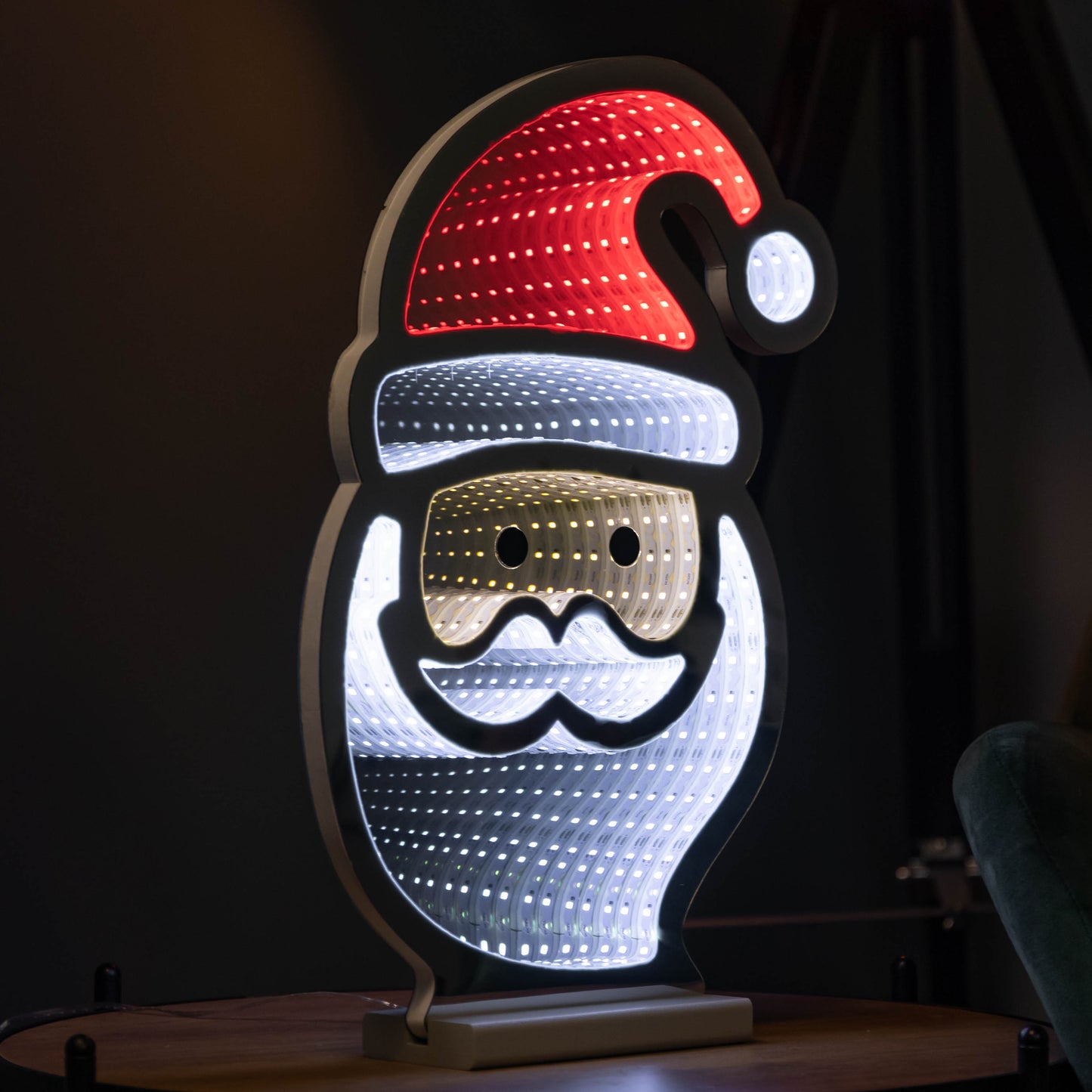 40cm Light up Santa's Face Infinity Christmas Decoration with Red and White LEDs