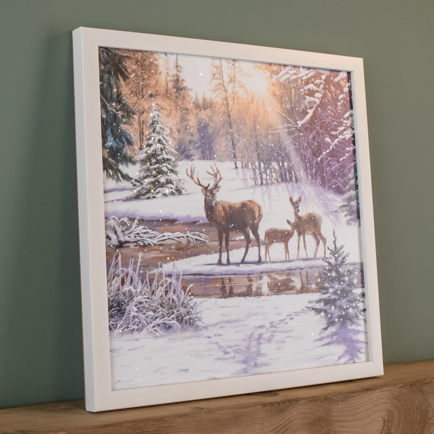 40cm Battery Operated Light up Family of Deers Christmas Canvas with LEDs