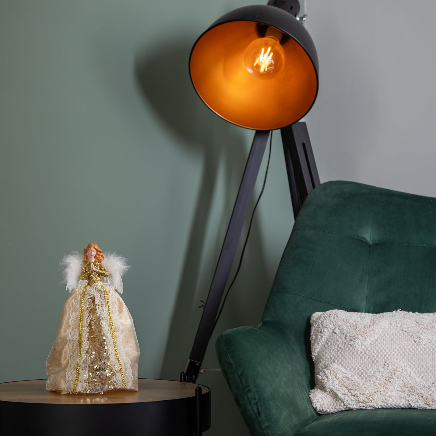 25cm Christmas Angel Tree Topper Decoration with Feather Wings in Gold