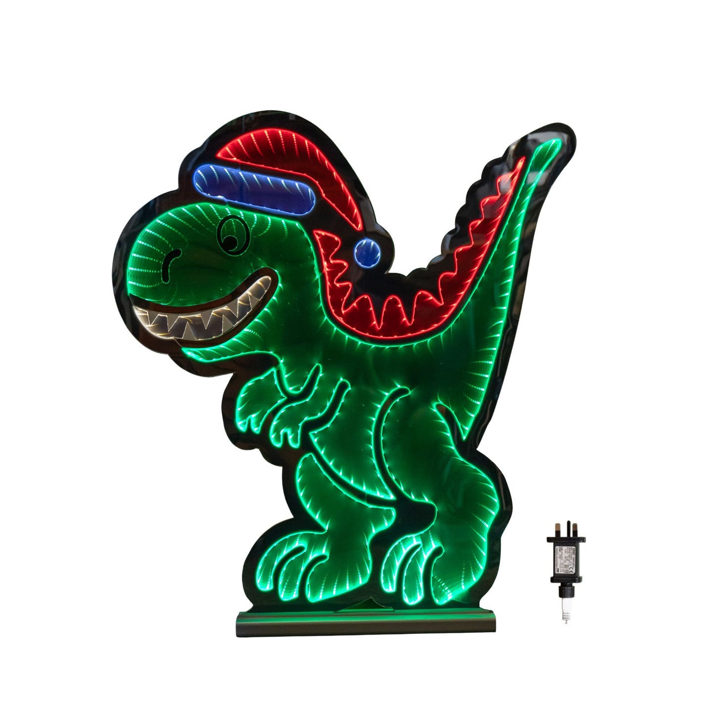 60cm Light up Christmas T-Rex with Santa Hat Infinity Decoration with LEDs