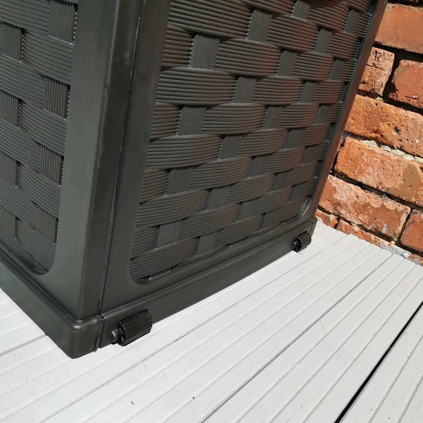 Factory Seconds: 335 Litre Rattan Style Garden Cushion Storage Box with Sit on Lid – Black