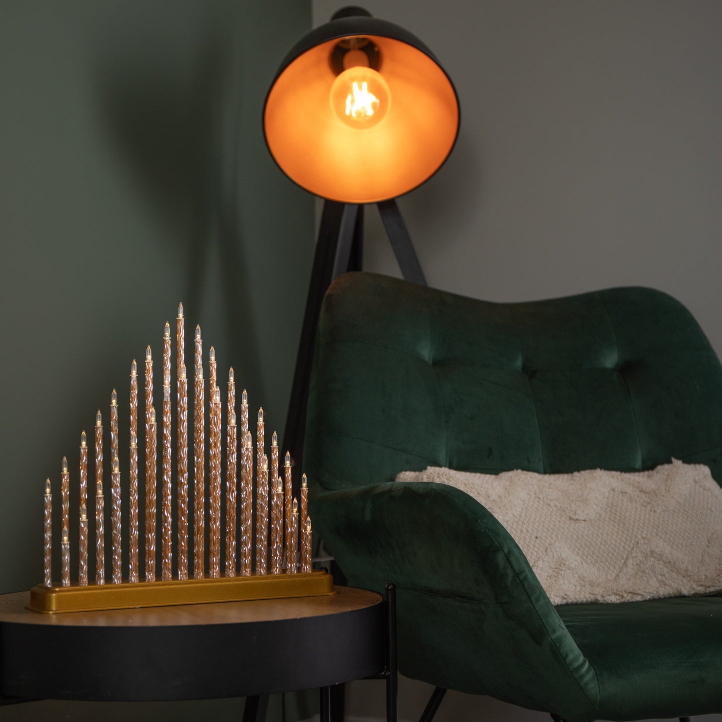 33cm Battery Operated Gold Light up Christmas Candle Bridge with 33 Warm White LEDs