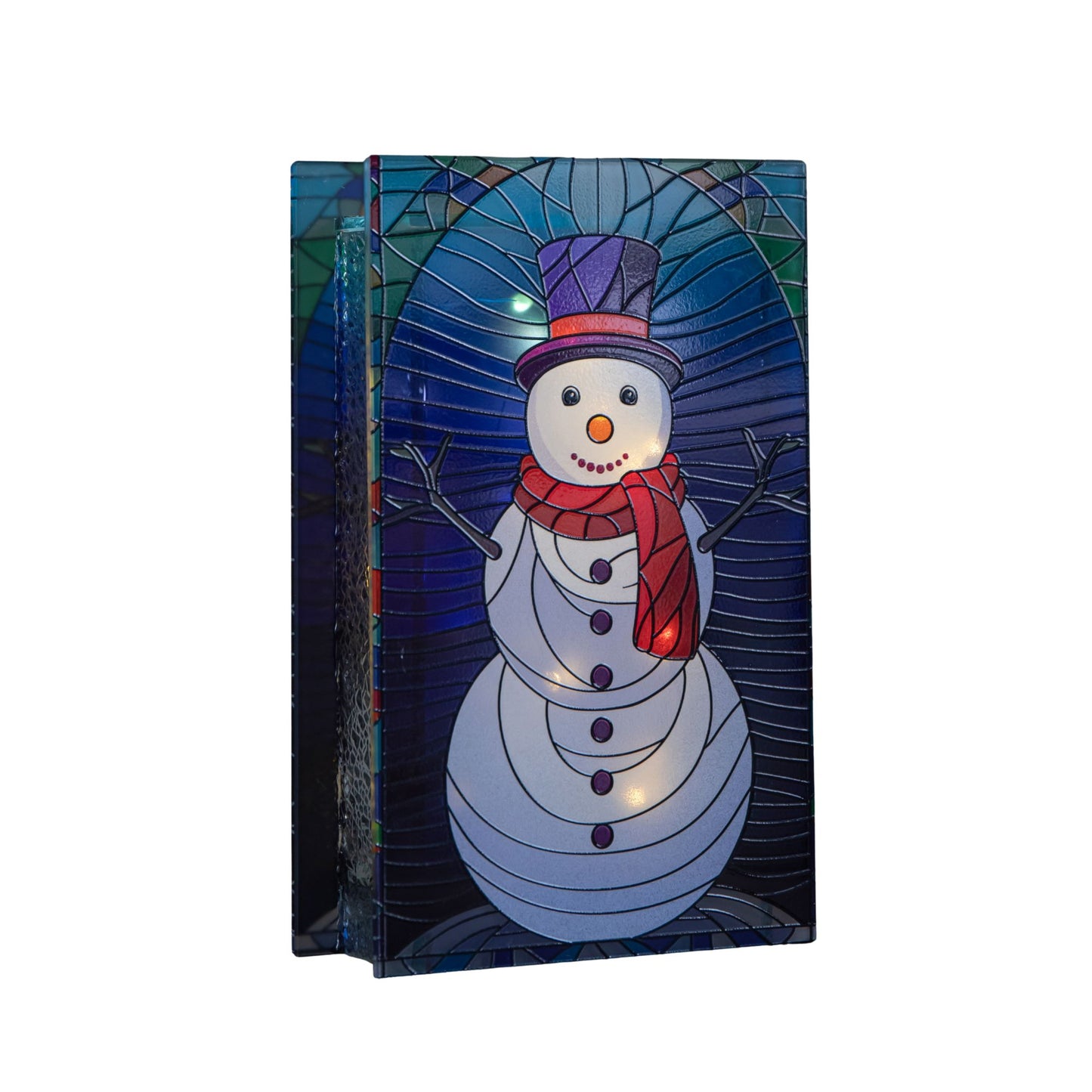 21cm Battery Operated Light up Double Sided Stained Glass Snowman Decoration with LEDs