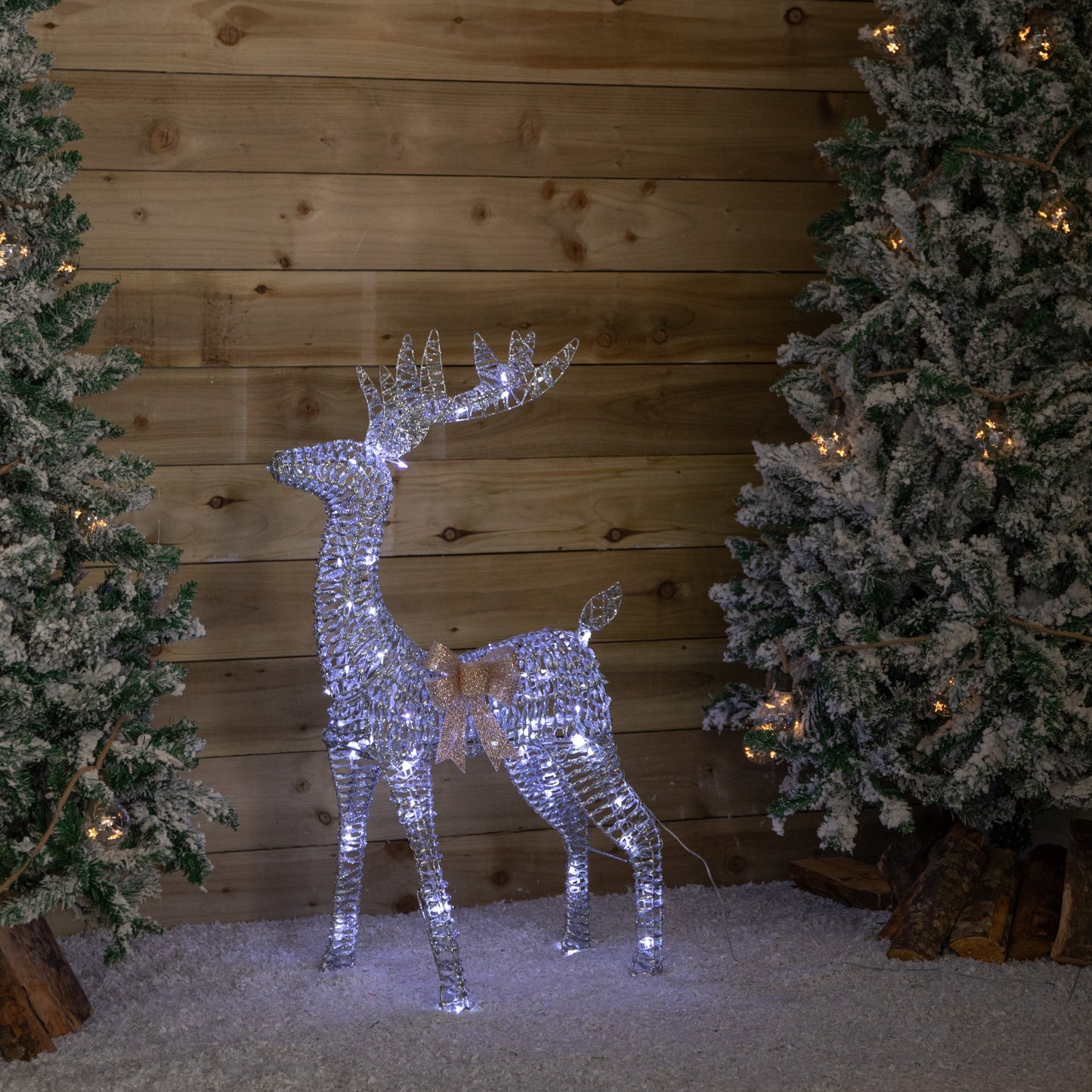 80cm Light up Silver Glitter Twist Christmas Reindeer with Cool White LEDs