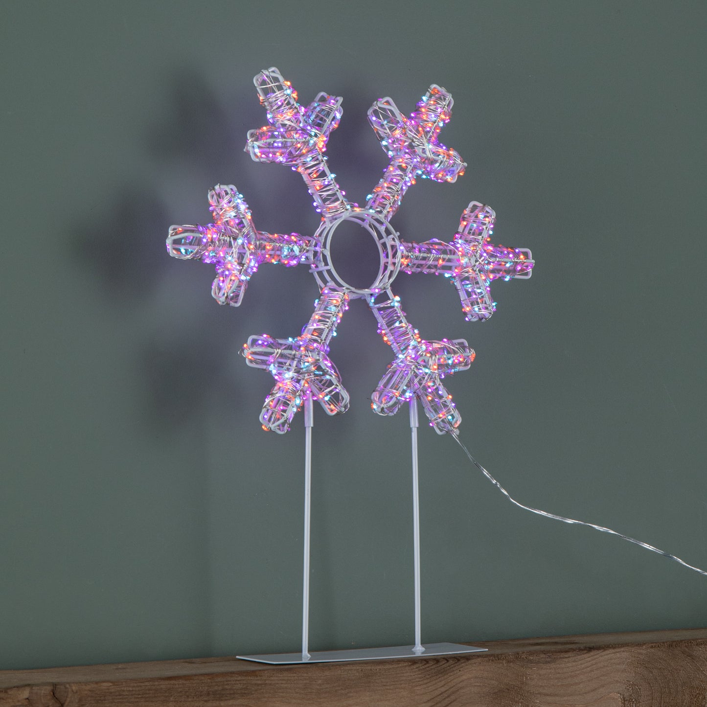 45cm Light up White Christmas Snowflake on Metal Stand with Twinkling Rainbow LEDs