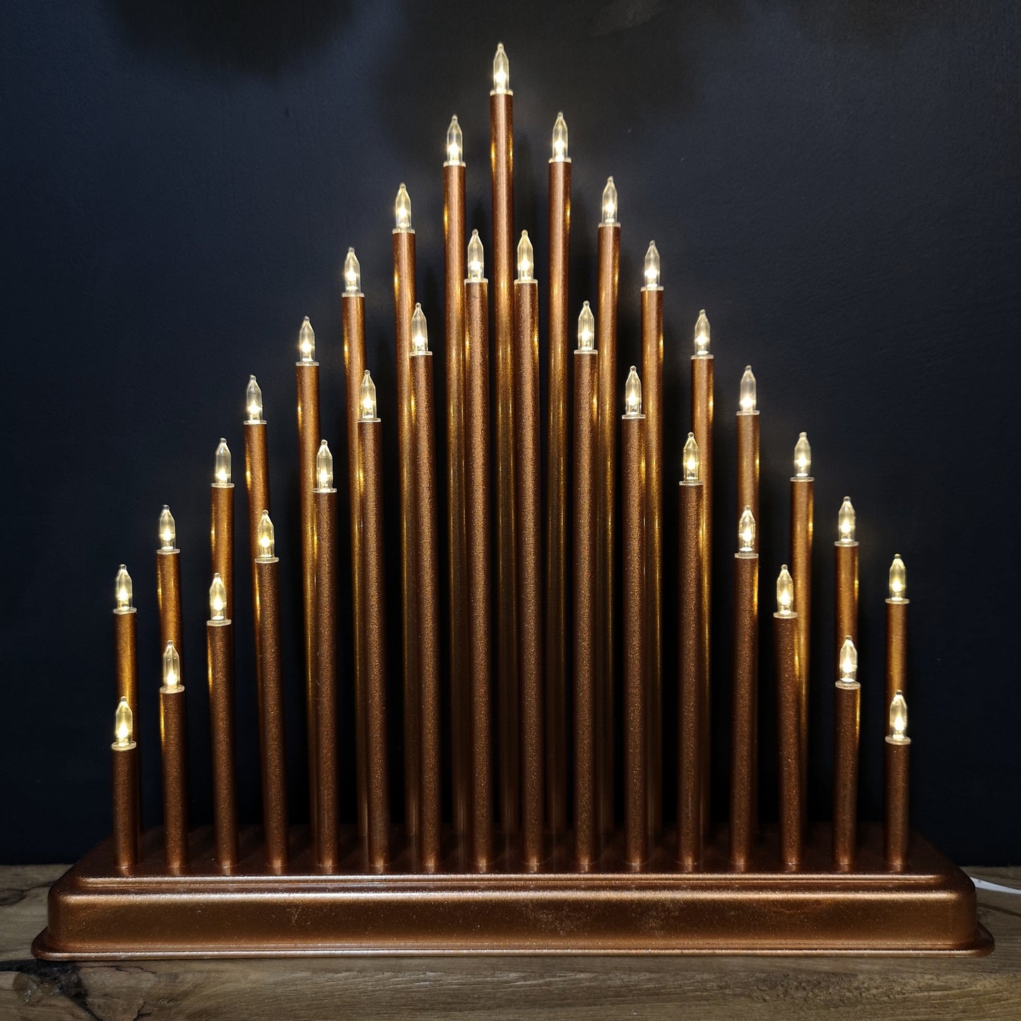 34cm Light up Rose Gold Christmas Candlebridge with 33 LEDs in Warm White