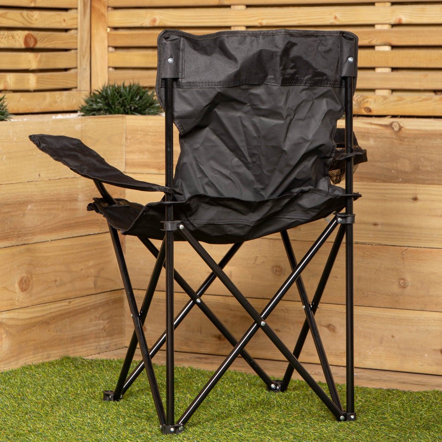Outdoor Black Lightweight Foldable Canvas Chair with Cup Holder and Carry Case