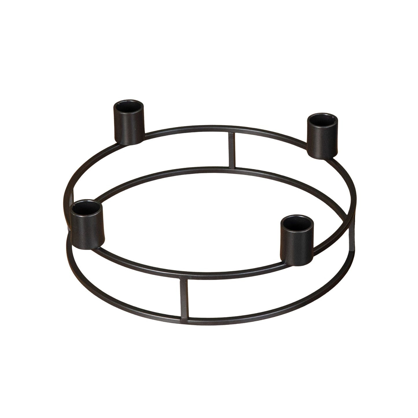 34cm Black Metal Candle Ring Holder with 4 Battery Powered LED Taper Candles