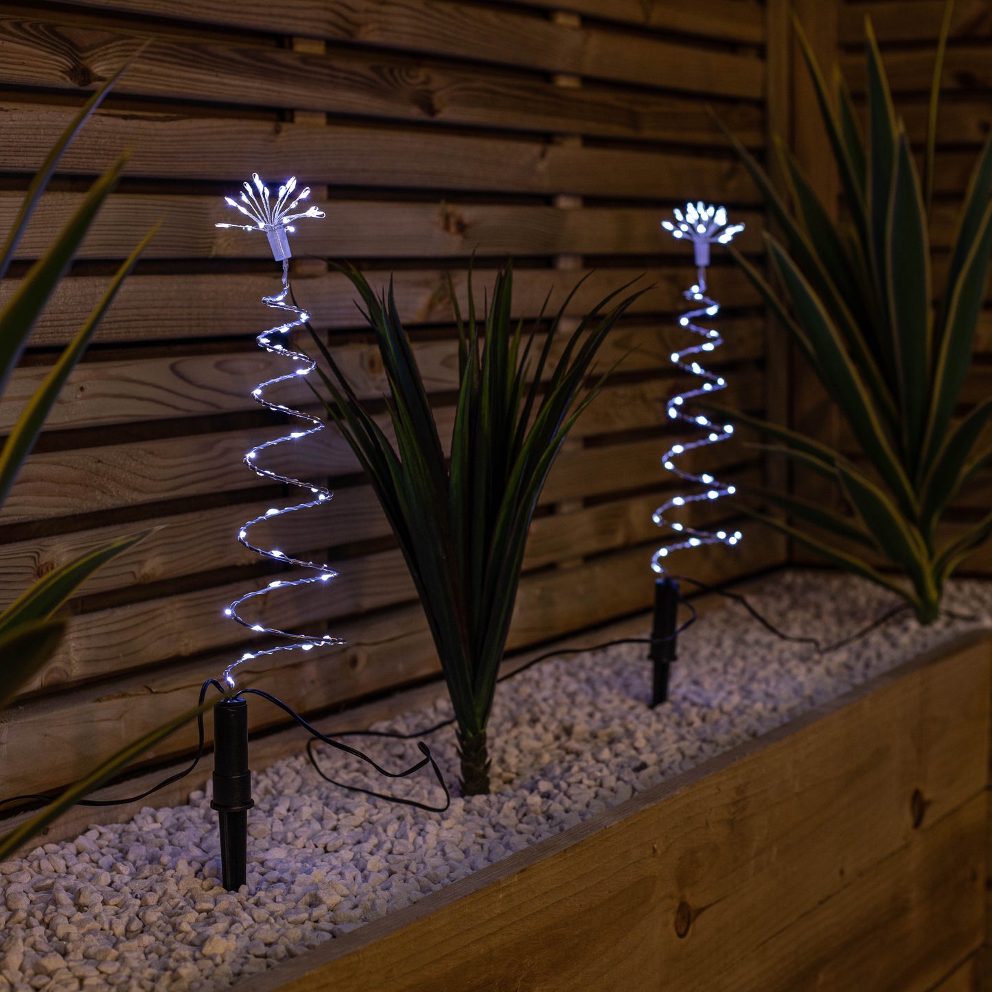 30cm Set of 4 Light up Silver Spiral Shaped Christmas Tree Garden Path Lights with 200 White LEDs