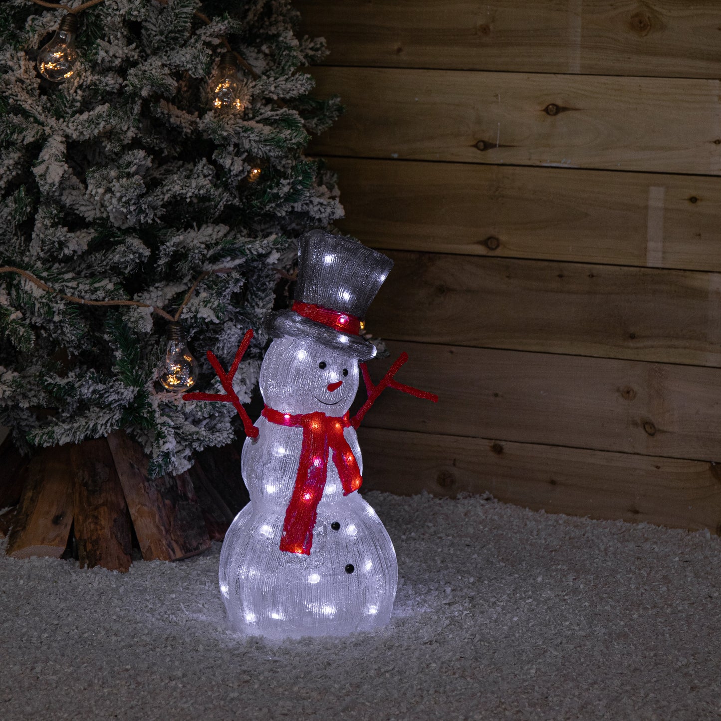 55cm Light up Acrylic Christmas Snowman with Top Hat & Scarf with White LEDs