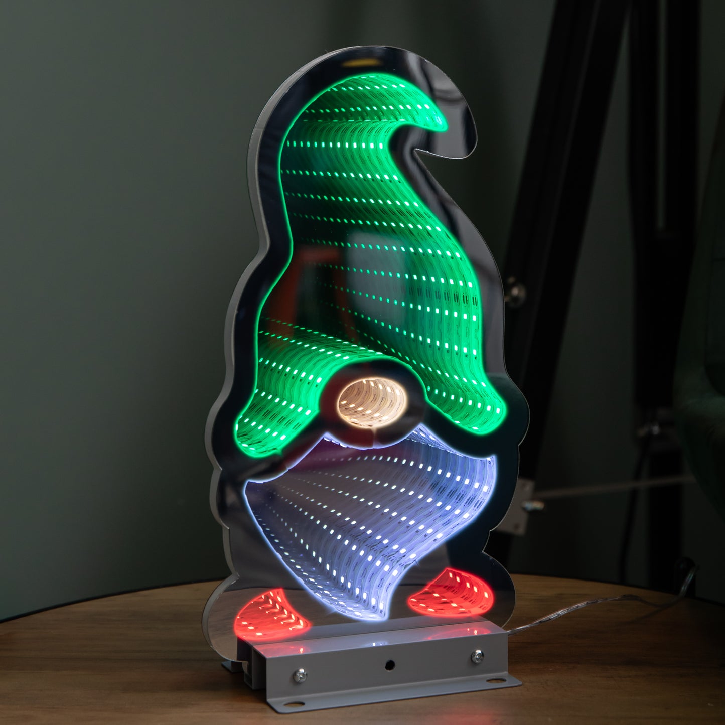 Factory Seconds: 30cm Infinity Light up Christmas Gonk Decoration with Green & White LEDs on Metal Base