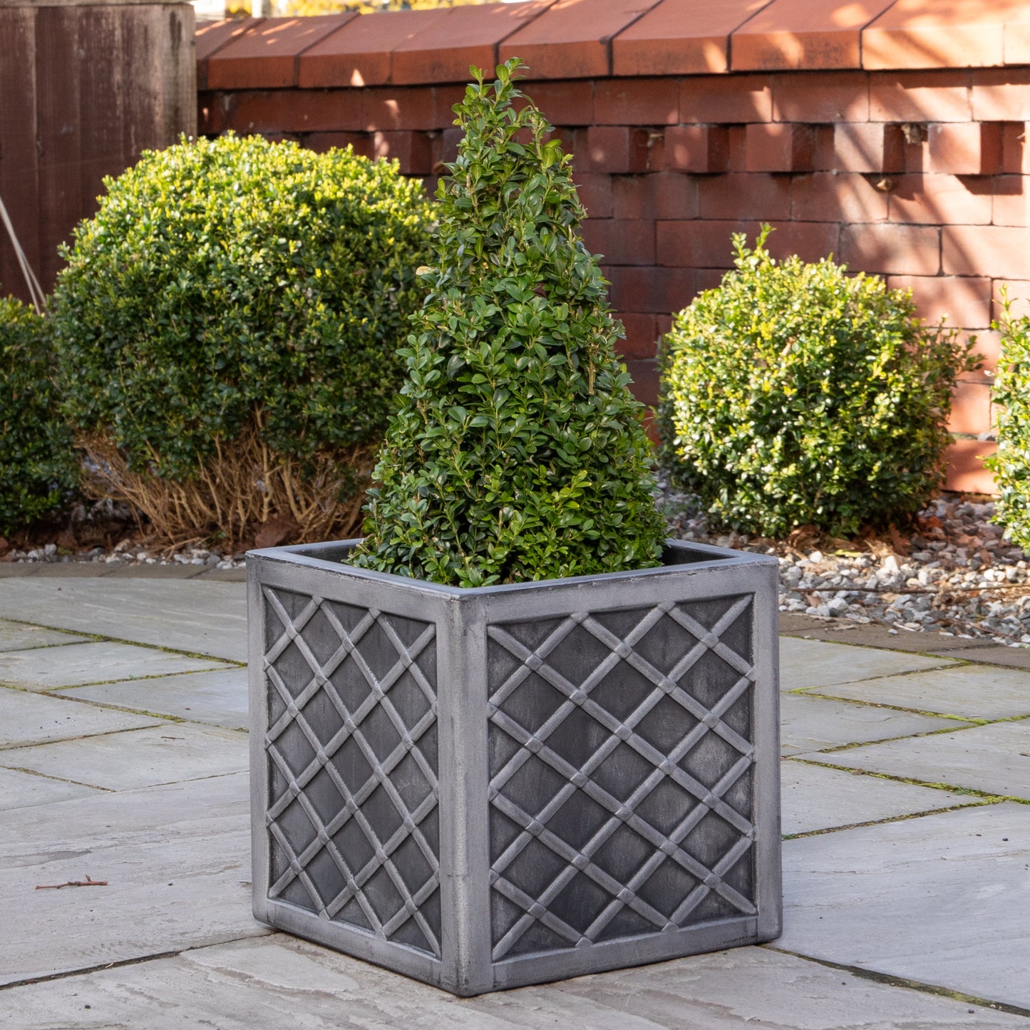 30cm Small Square Plastic Pewter Effect Grey Garden Patio Planter