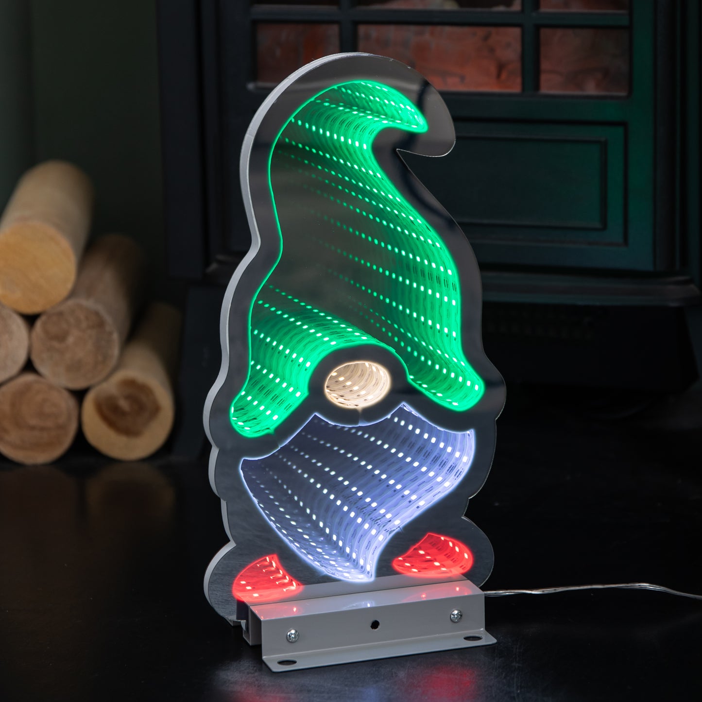 Factory Seconds: 30cm Infinity Light up Christmas Gonk Decoration with Green & White LEDs on Metal Base