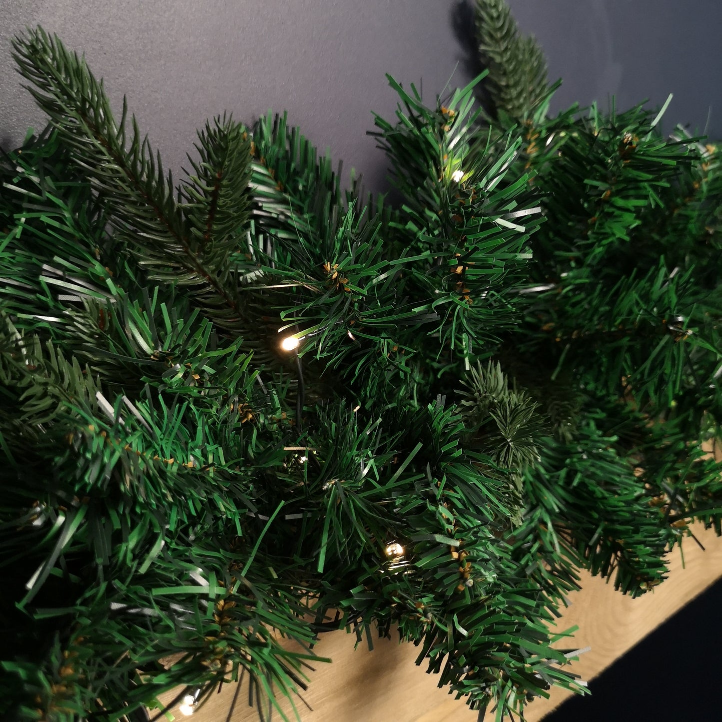 1.8m Plain Green Christmas Garland with 164 Tips and 50 Warm White LED Lights
