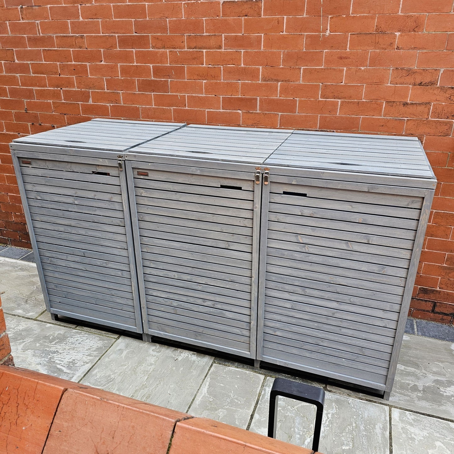 Factory Seconds 2.03m x 1.14m Large Grey Wooden Outdoor Garden Triple Wheelie Bin Store Storage for 3 Bins
