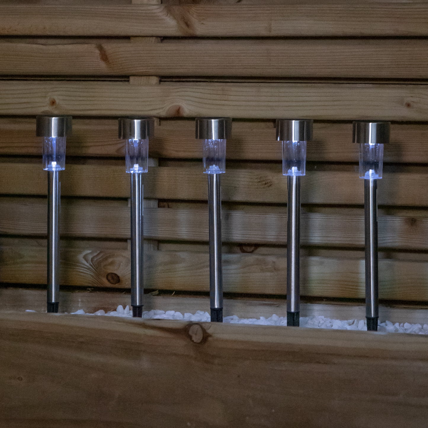 36cm Set of 5 Stainless Steel Garden Solar Path Lights with White LEDs