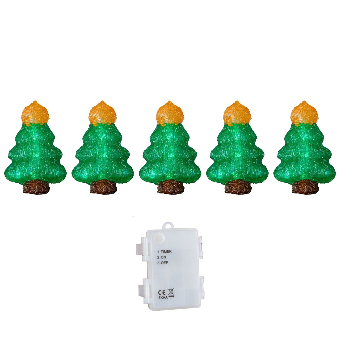 12cm Set of 5 Battery Operated Light up Christmas Tree Ornaments with 50 Cool White LEDs