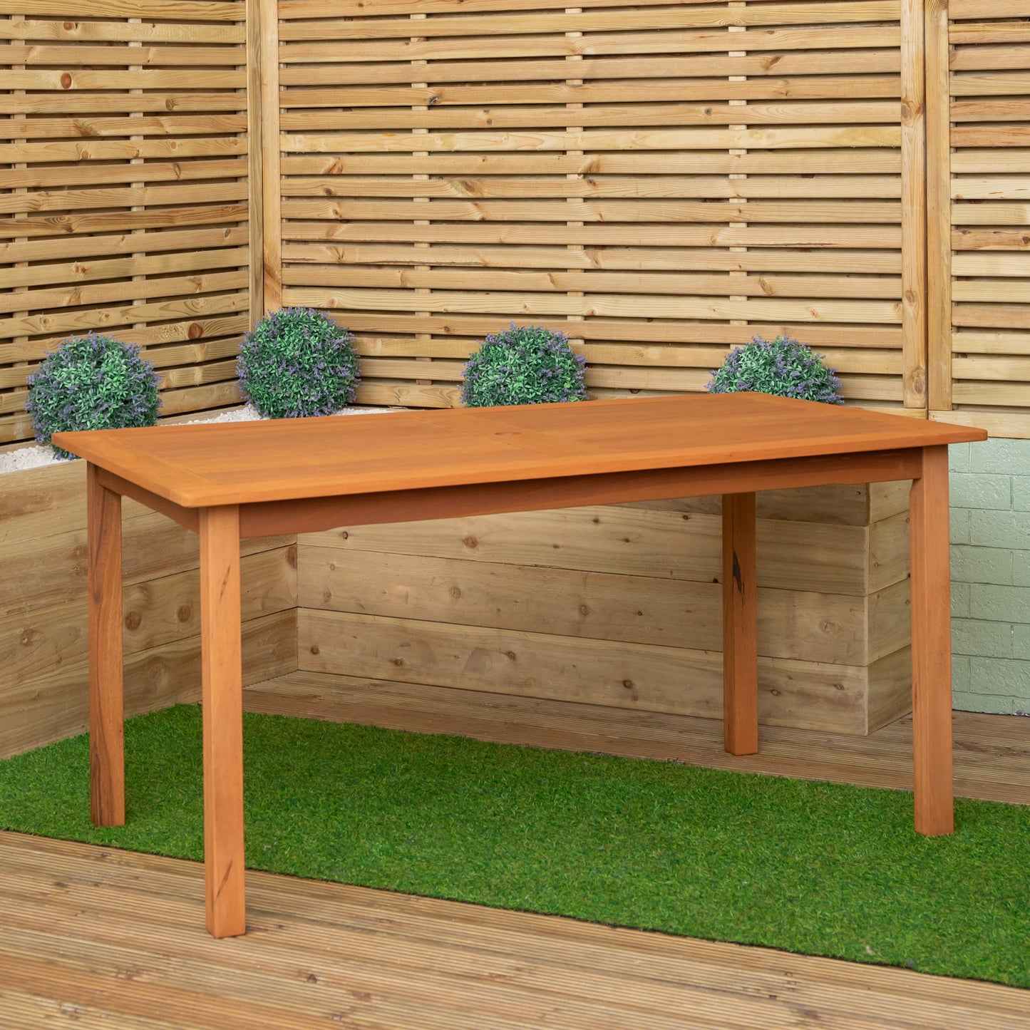 Outdoor 4 Person Rectangular Wooden Garden Dining Table Chairs with Cream Parasol and Base Set