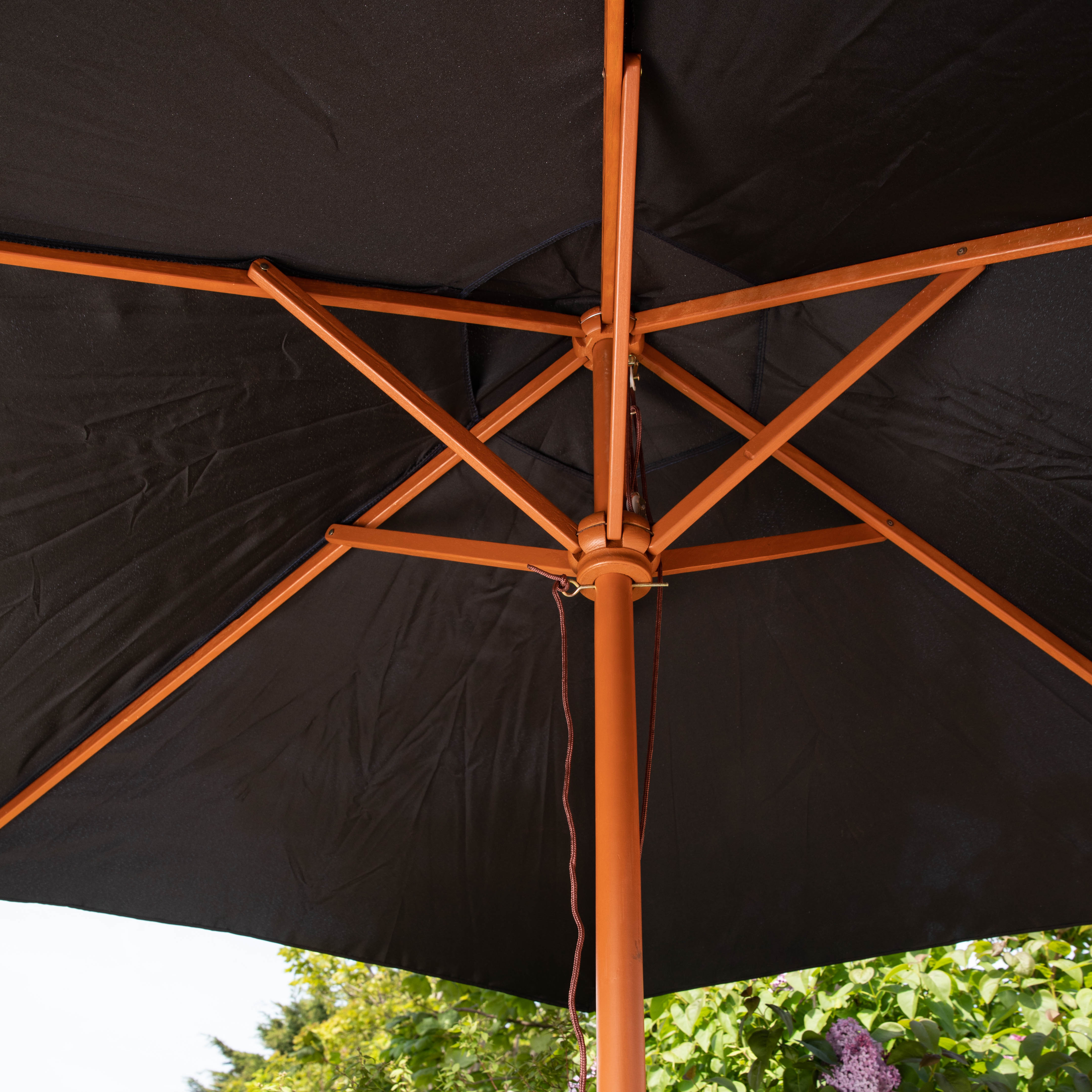 2.4m Wooden Garden Patio Sun Shade Parasol Shaft & Pulley in Black