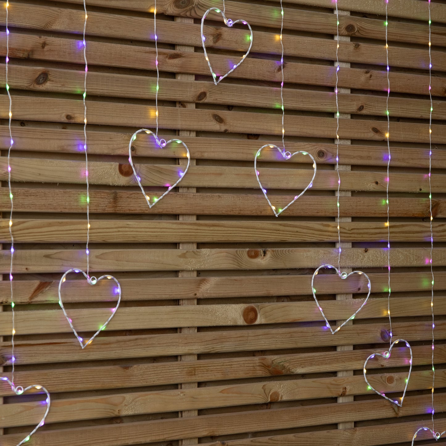 1.2 x 1.2m Light up Christmas Heart Curtain Lights with 229 Multi-Coloured LEDs